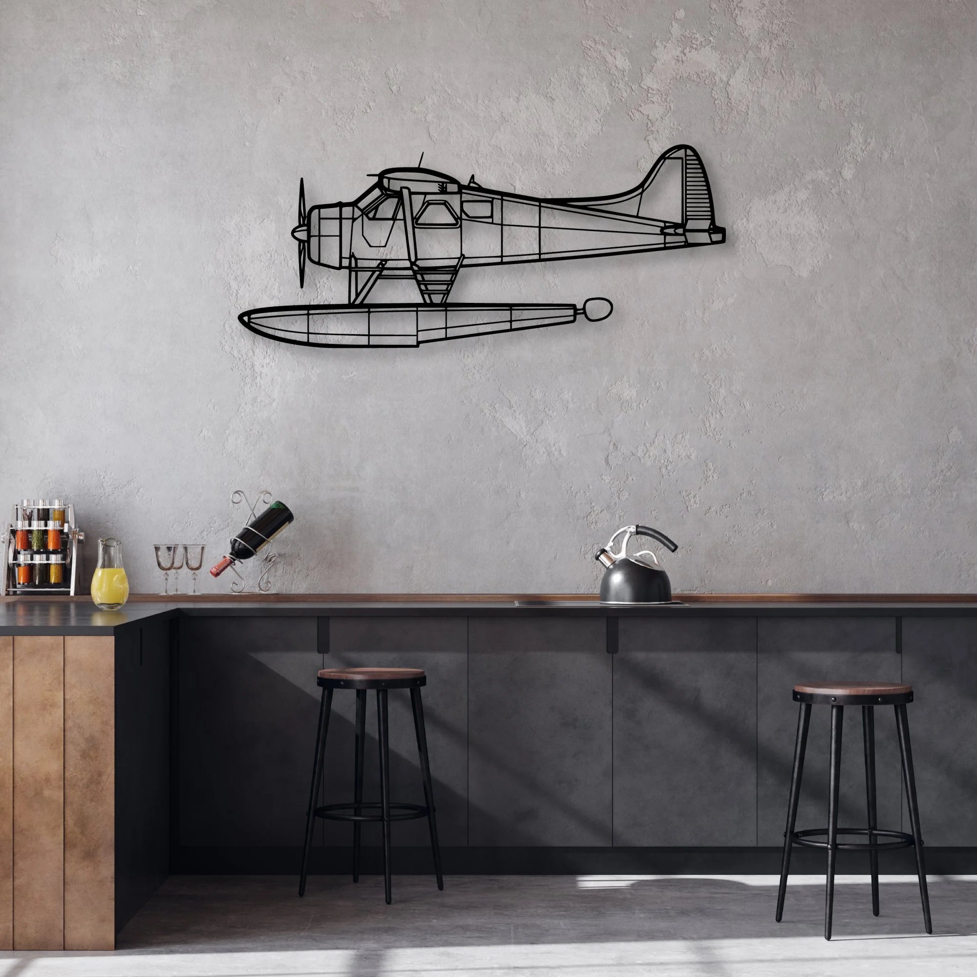 170B Float 2 Classic Aircraft Silhouette Metal Wall Art - Aviation Hangar Decor