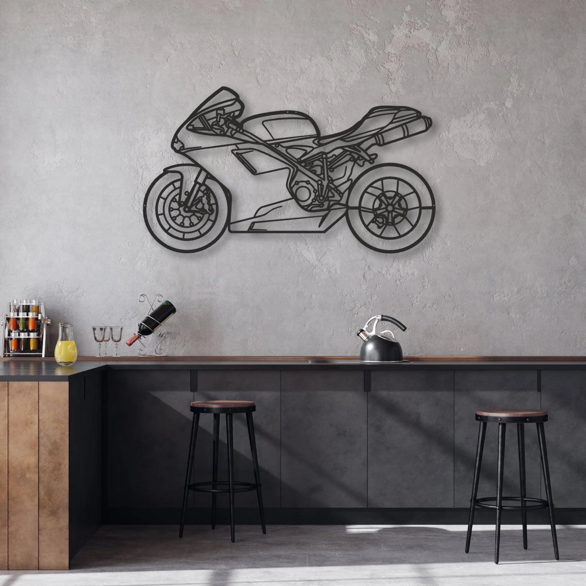 2009 Ducati 848 Classic Motorcycle Silhouette Metal Wall Art - Moto Garage Decor