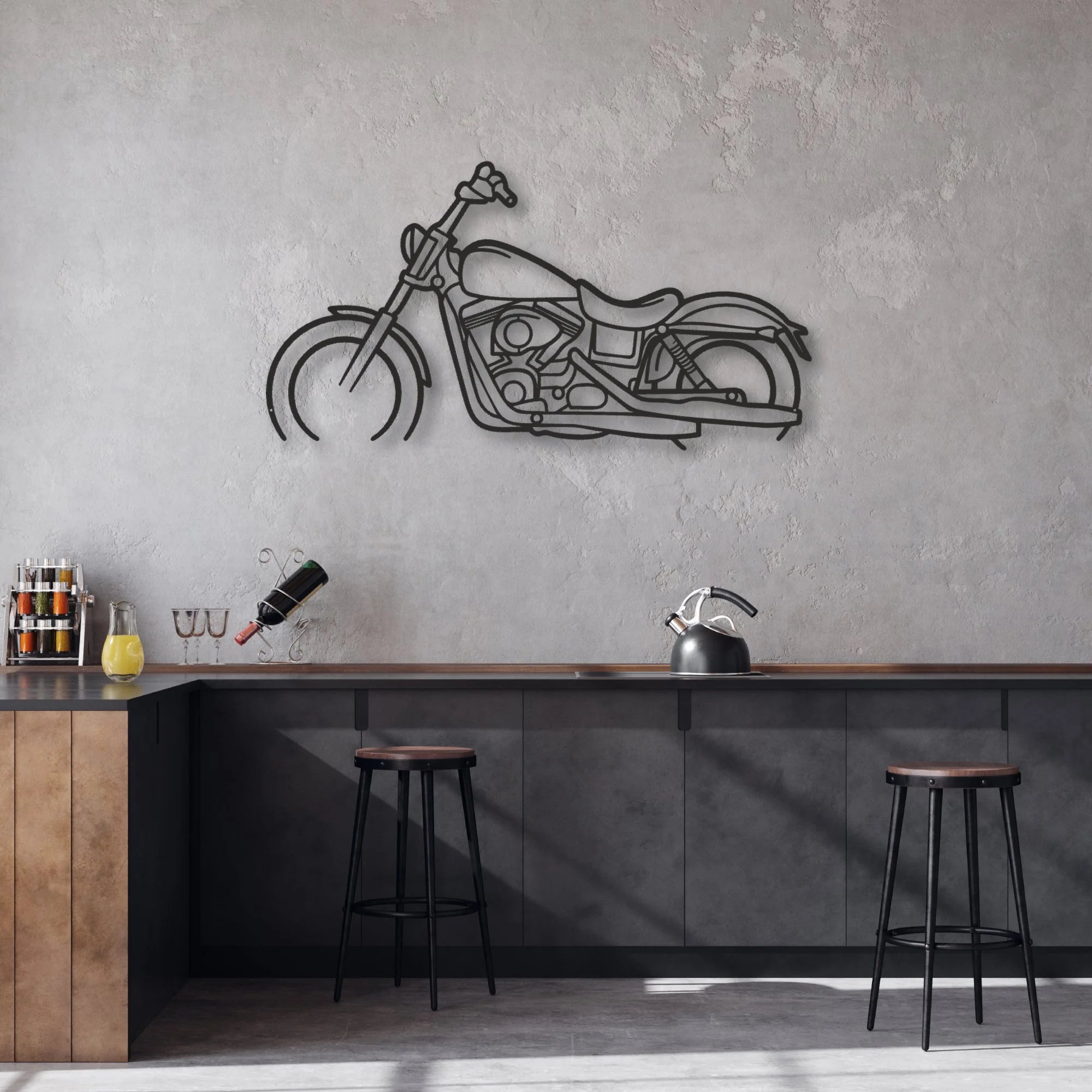 2017 Harley-Davidson Dyna Street Bob Classic Motorcycle Silhouette Metal Wall Art - Moto Garage Decor