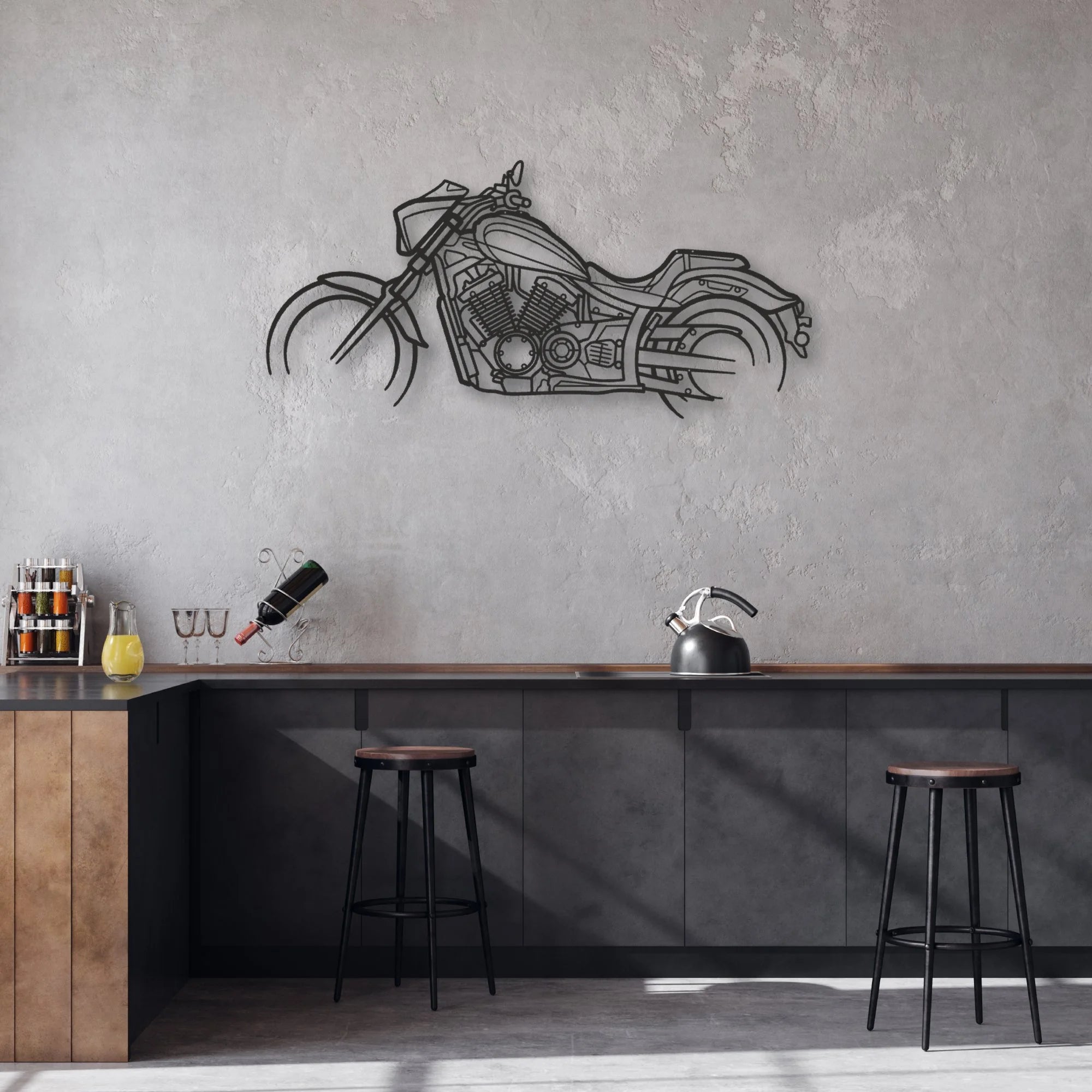 2017 Yamaha Stryker SE Classic Motorcycle Silhouette Metal Wall Art - Moto Garage Decor