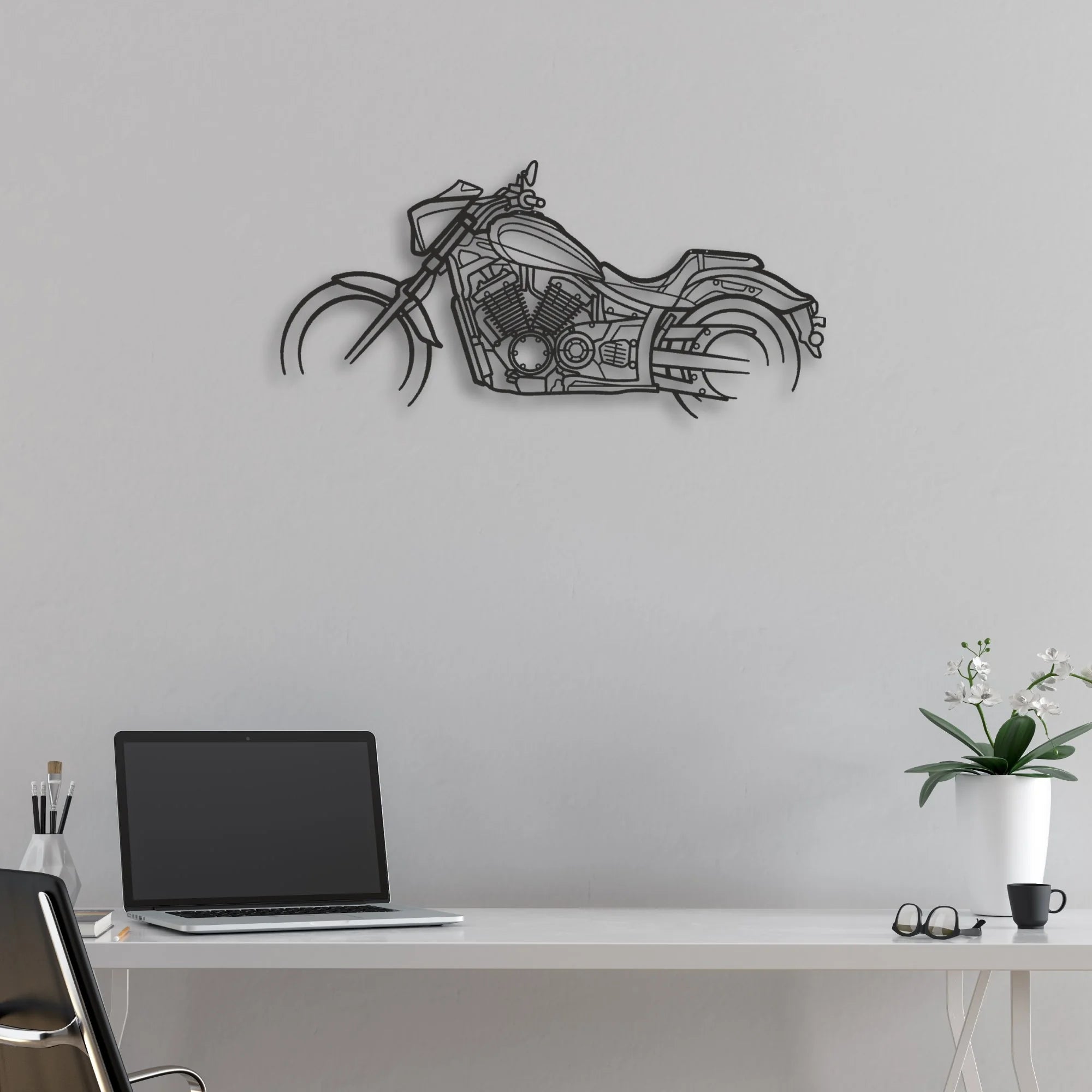 2017 Yamaha Stryker SE Classic Motorcycle Silhouette Metal Wall Art - Moto Garage Decor