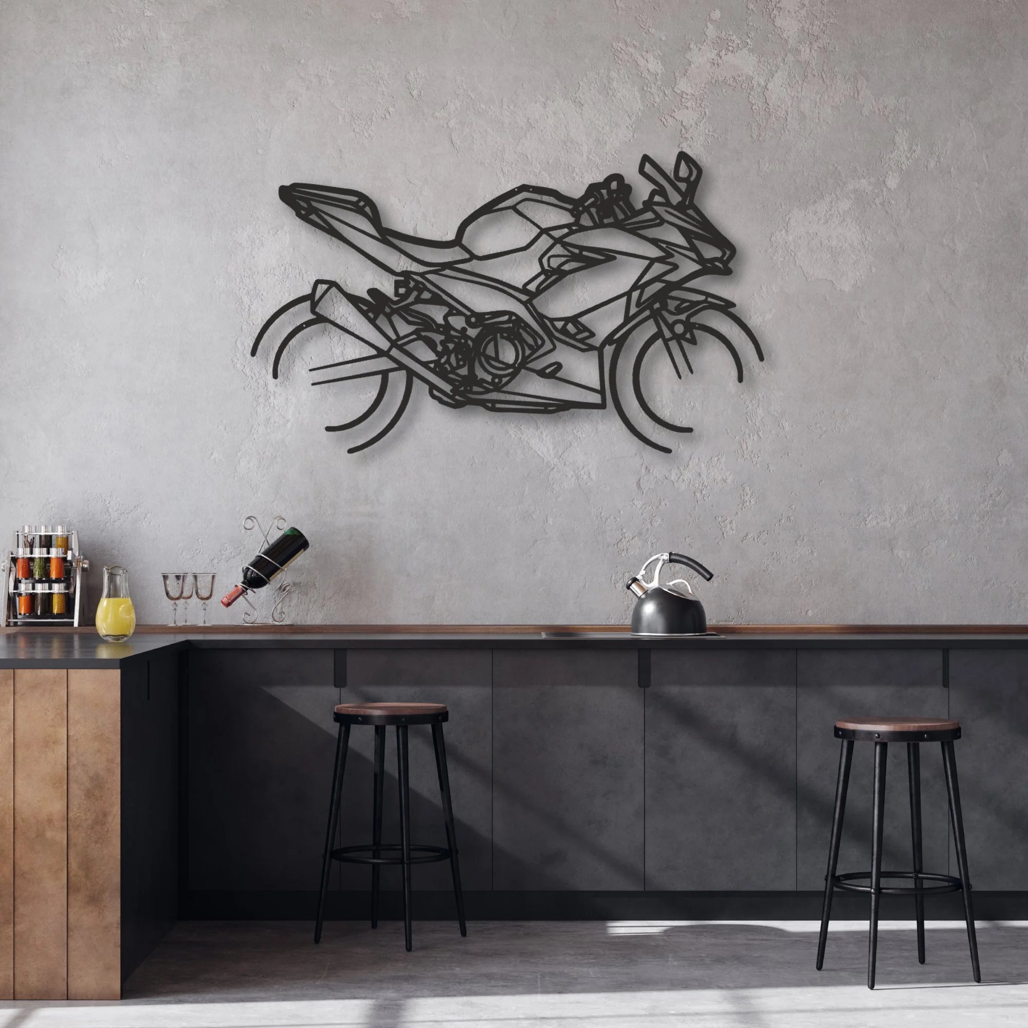 2020 Kawasaki Ninja 400 Classic Motorcycle Silhouette Metal Wall Art - Moto Garage Decor