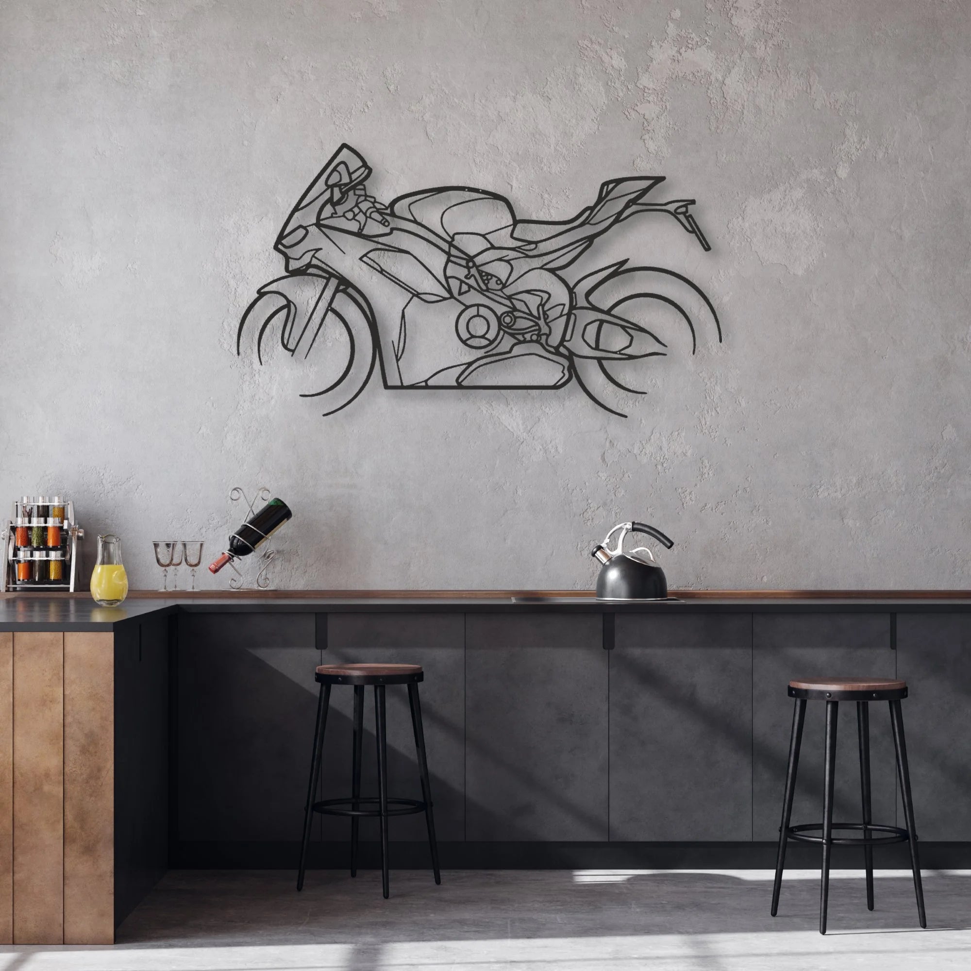 2024 Ducati Panigale V2 Classic Motorcycle Silhouette Metal Wall Art - Moto Garage Decor