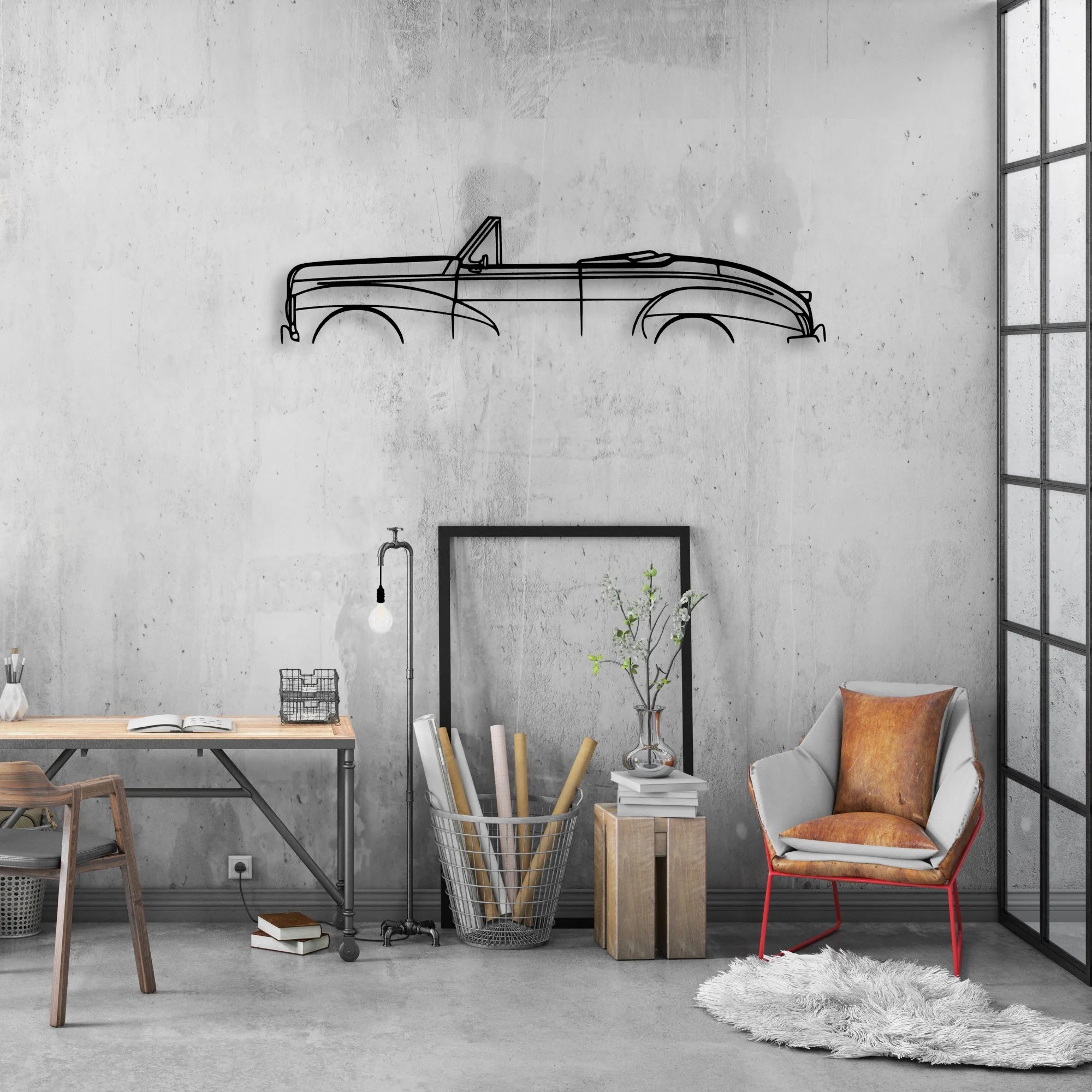 203 Convertible 1952 Classic Silhouette Metal Wall Art - Automotive Garage Decor