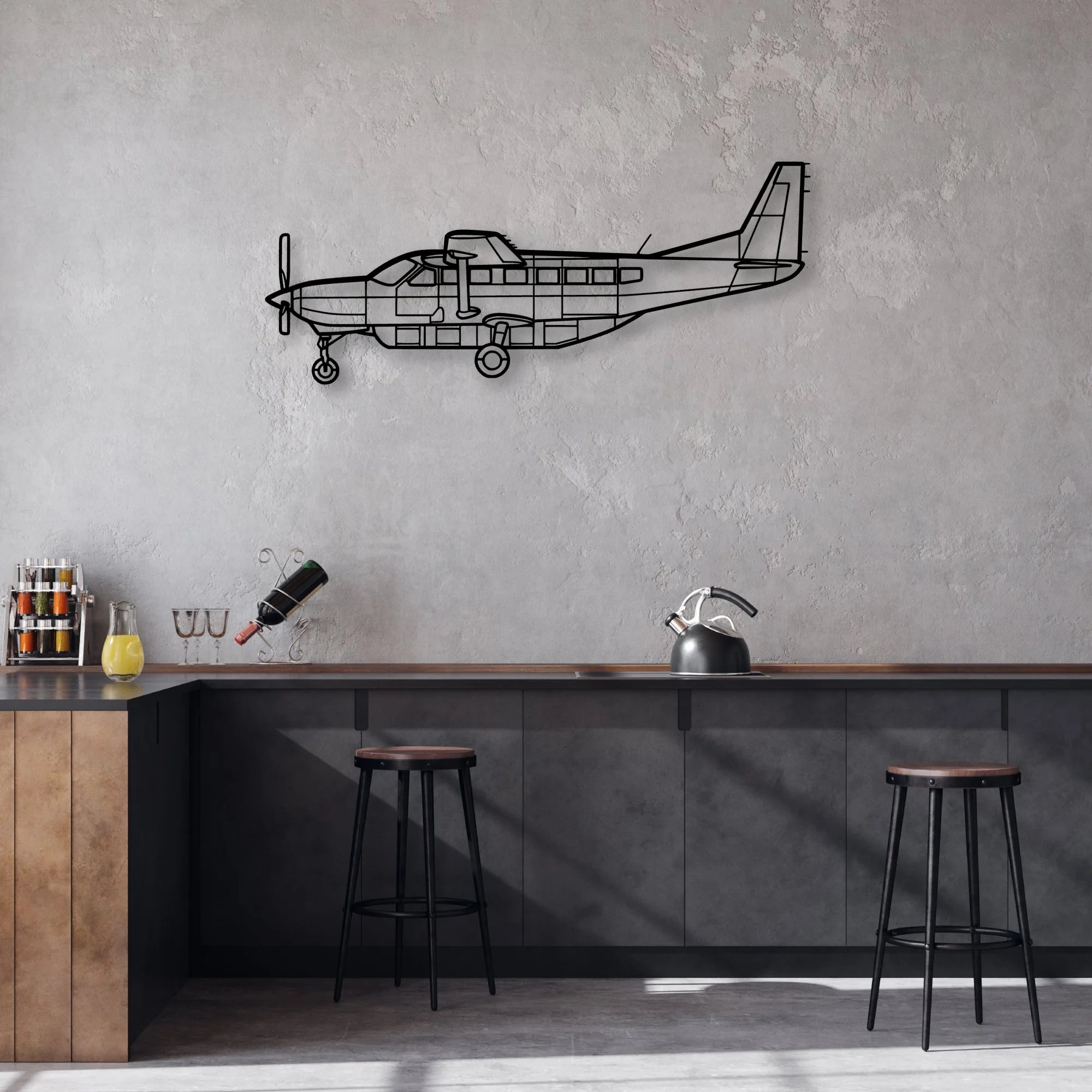 208 Caravan 2 Classic Aircraft Silhouette Metal Wall Art - Aviation Hangar Decor