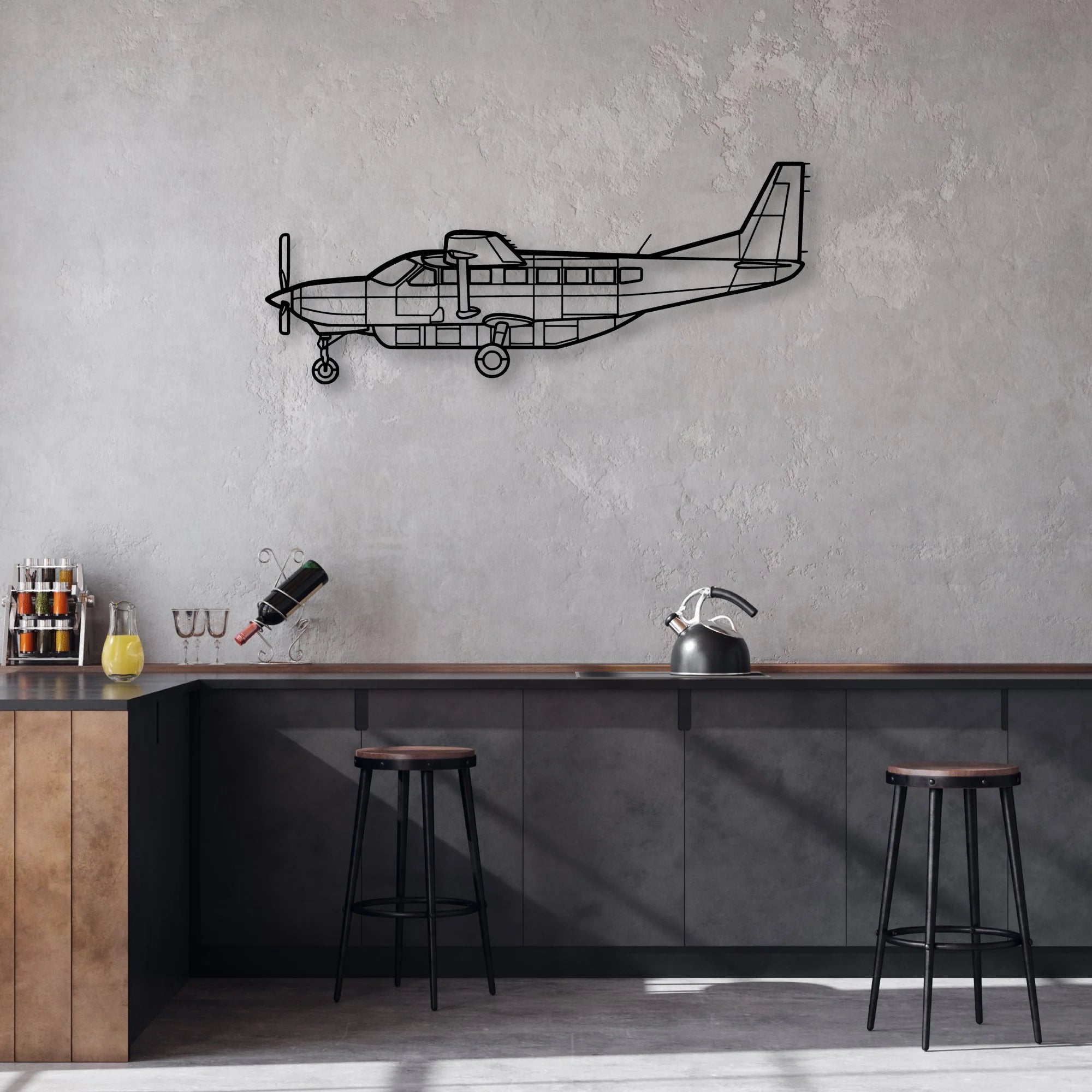 208 Caravan Classic Aircraft Silhouette Metal Wall Art - Aviation Hangar Decor