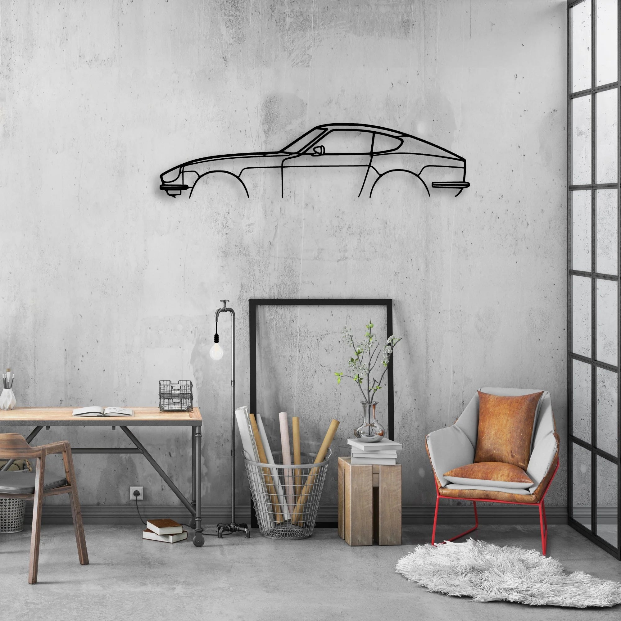 240z 280z Classic Silhouette Metal Wall Art - Automotive Garage Decor