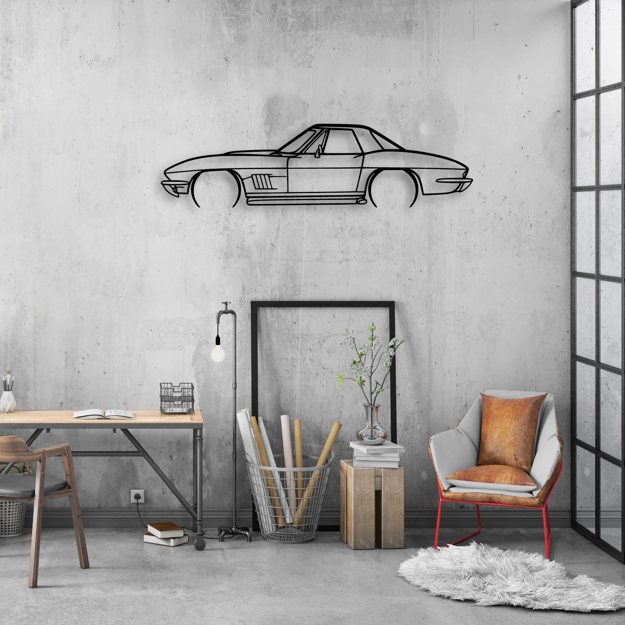327 1967 2 Classic Silhouette Metal Wall Art - Automotive Garage Decor