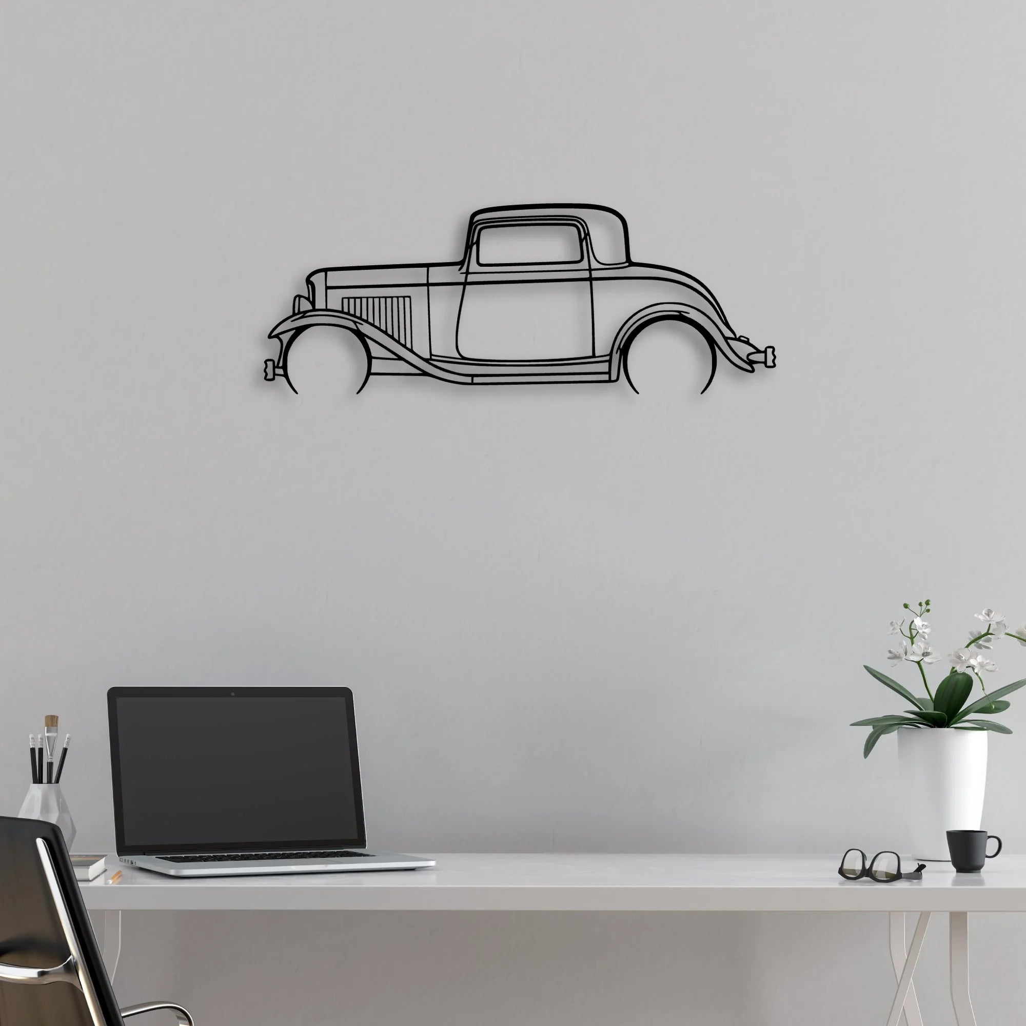 3 Window Coupe 1932 Classic Silhouette Metal Wall Art - Automotive Garage Decor