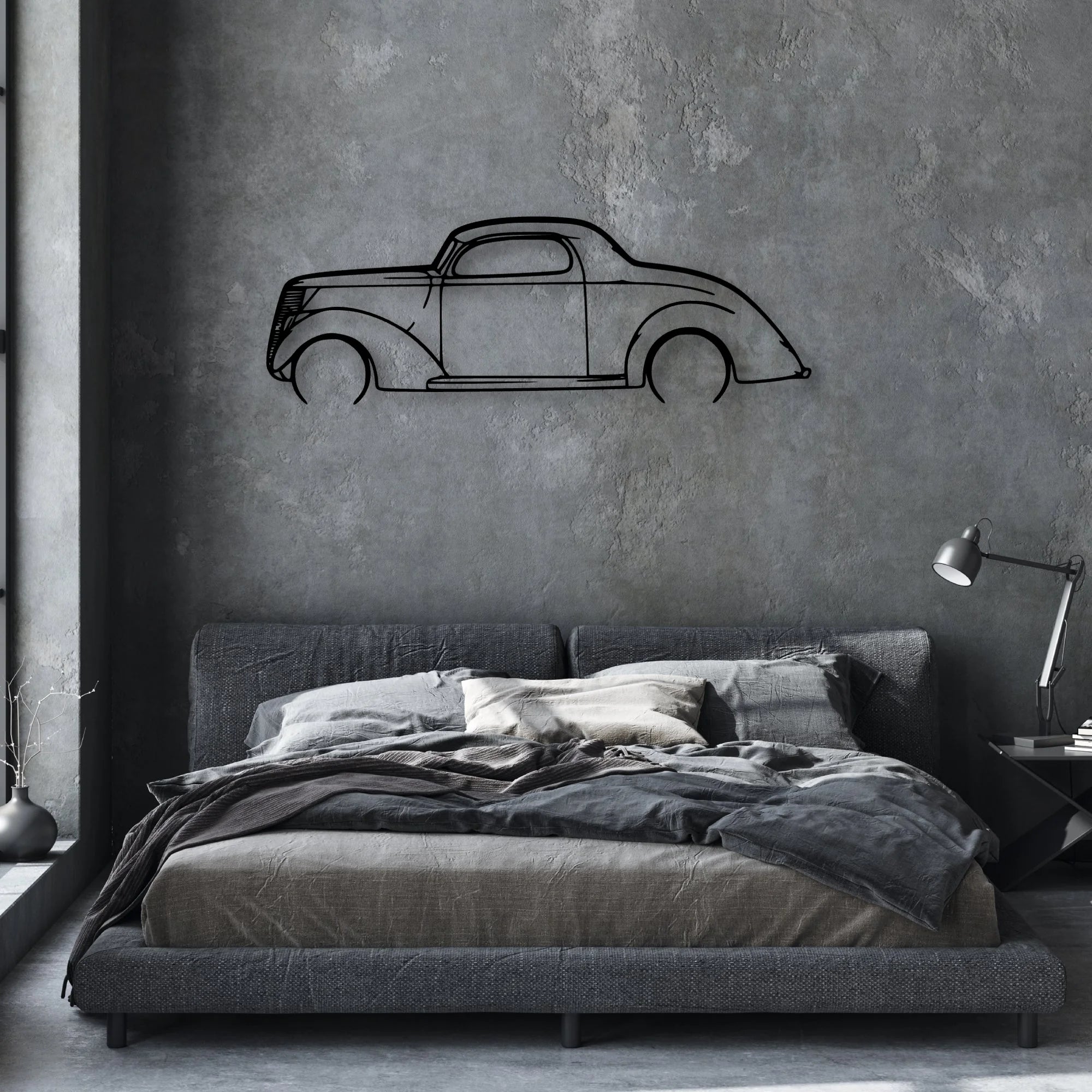 3 Window Coupe 1937 Classic Silhouette Metal Wall Art - Automotive Garage Decor