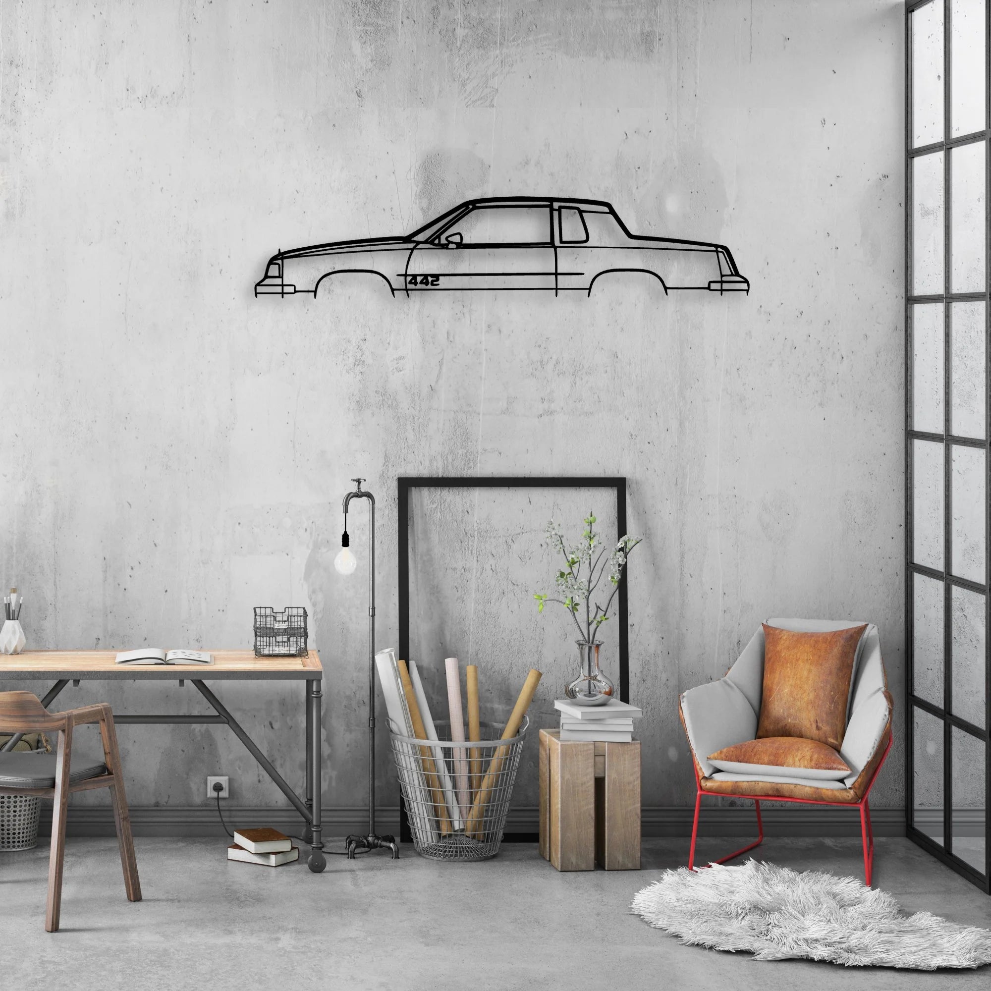 442 1987 Classic Silhouette Metal Wall Art - Automotive Garage Decor