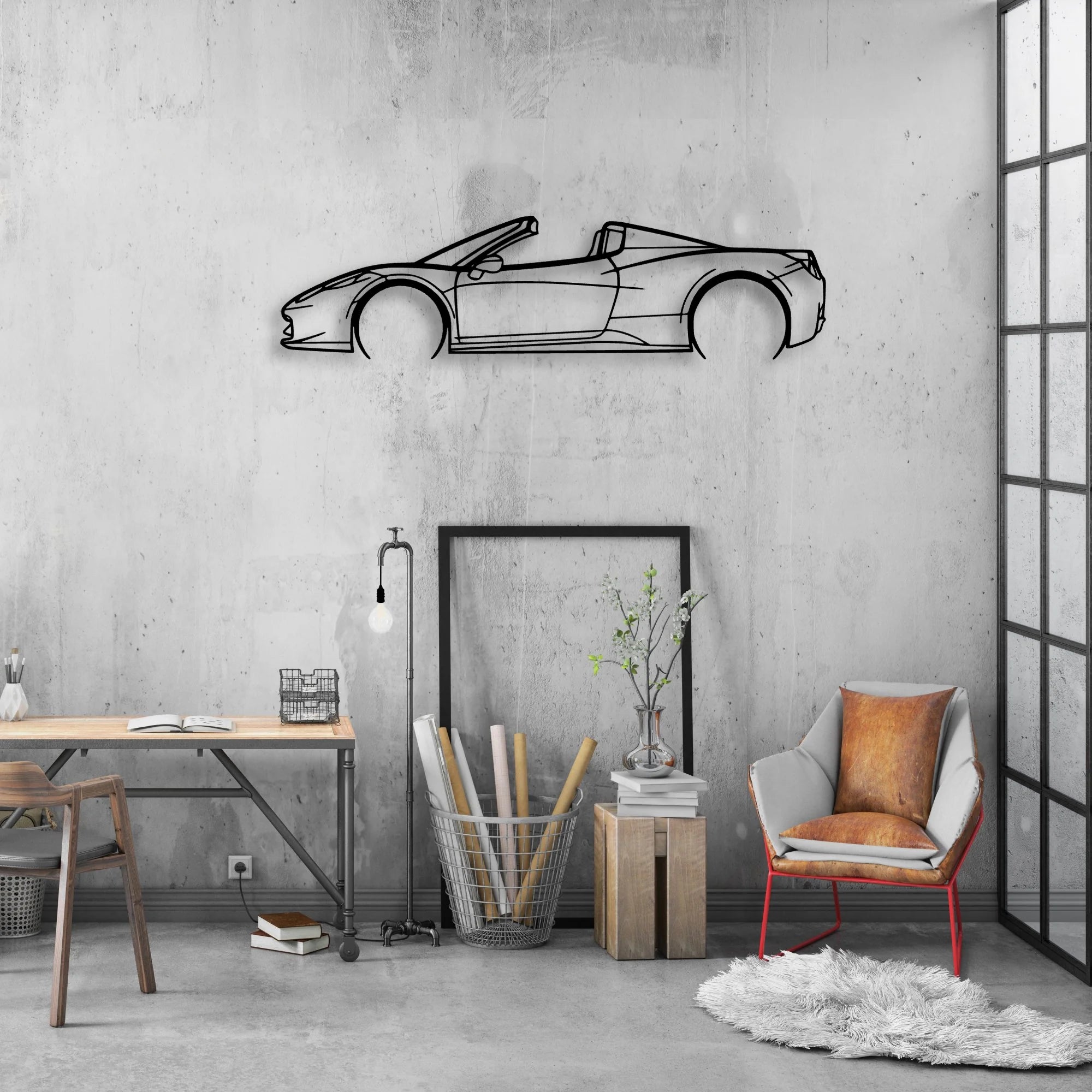 458 Spider 2015 cabrio Classic Silhouette Metal Wall Art - Automotive Garage Decor