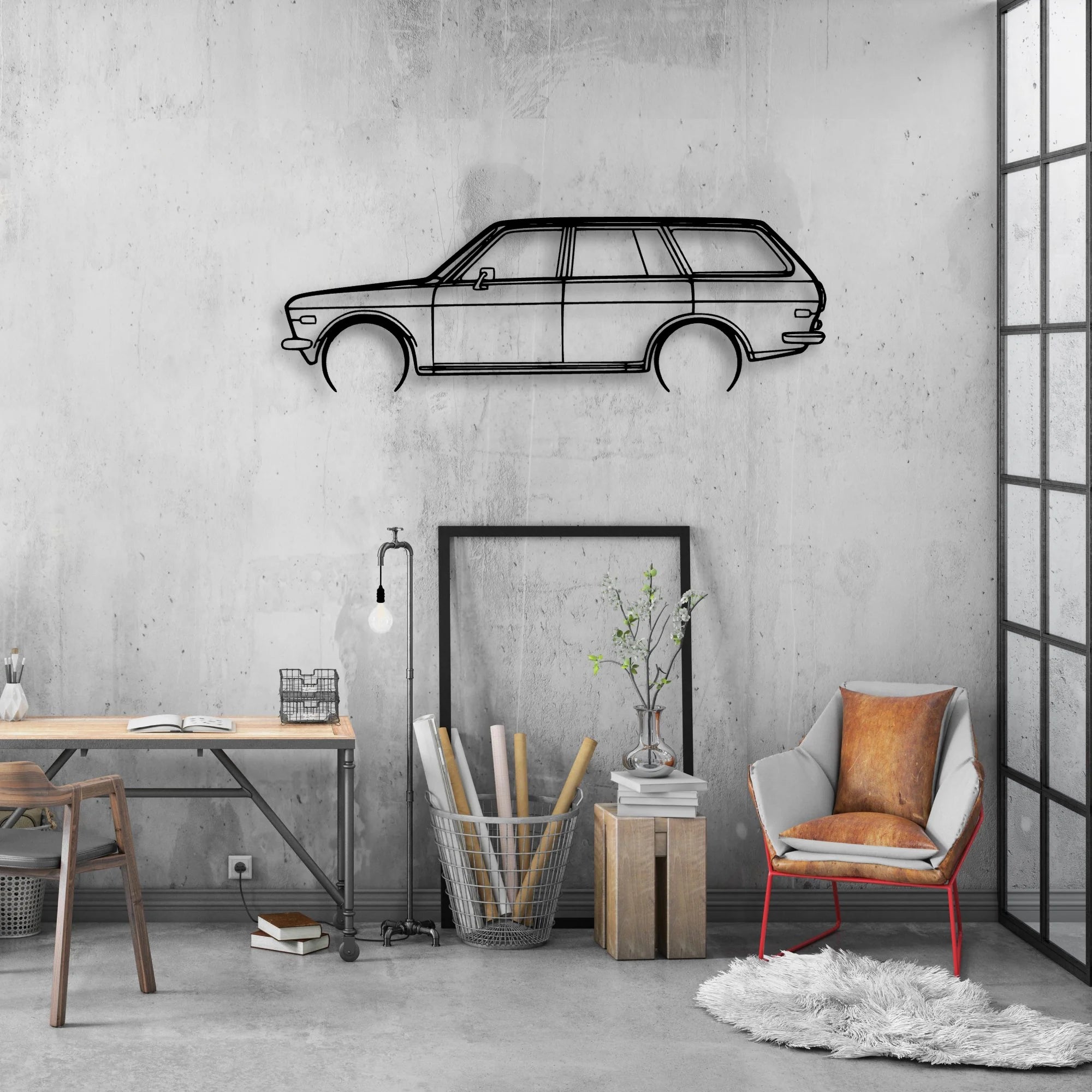 510 1972 Wagon Classic Silhouette Metal Wall Art - Automotive Garage Decor