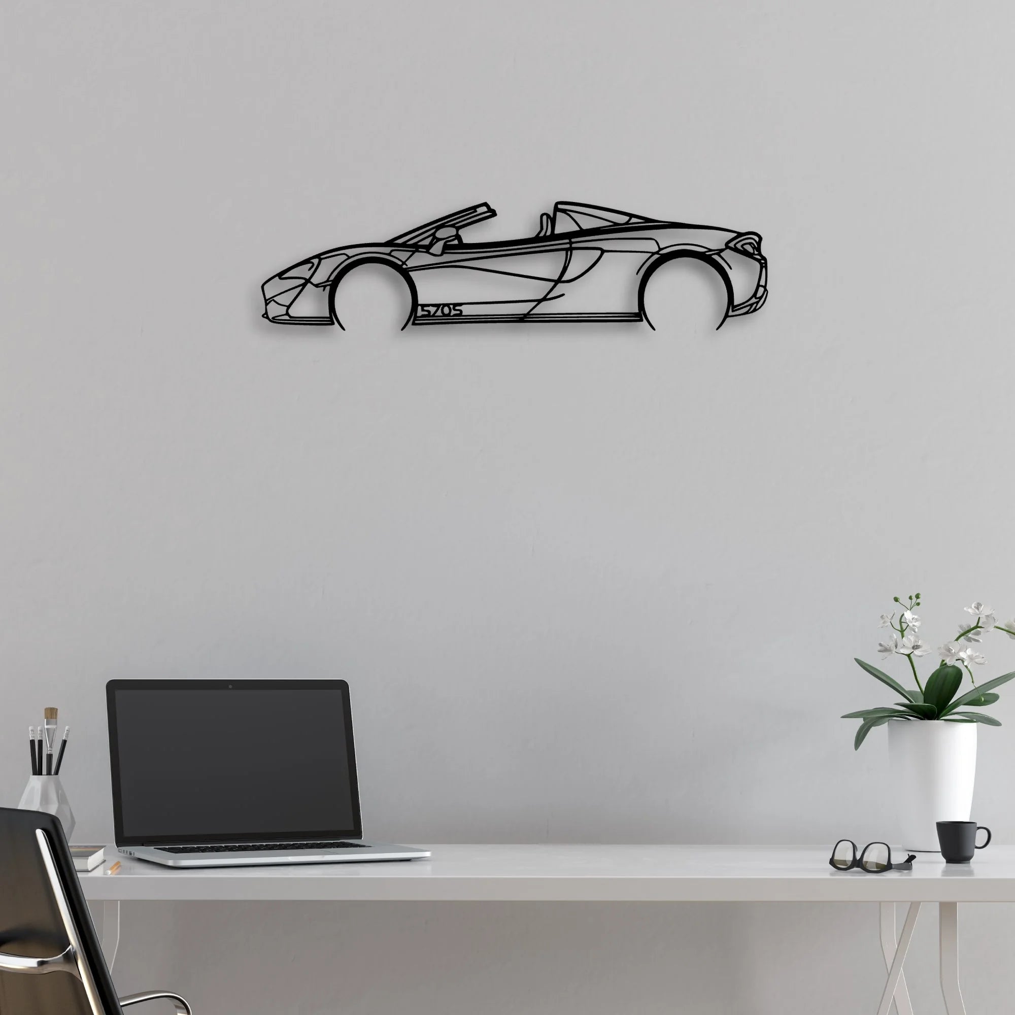 570S Convertible Classic Silhouette Metal Wall Art - Automotive Garage Decor
