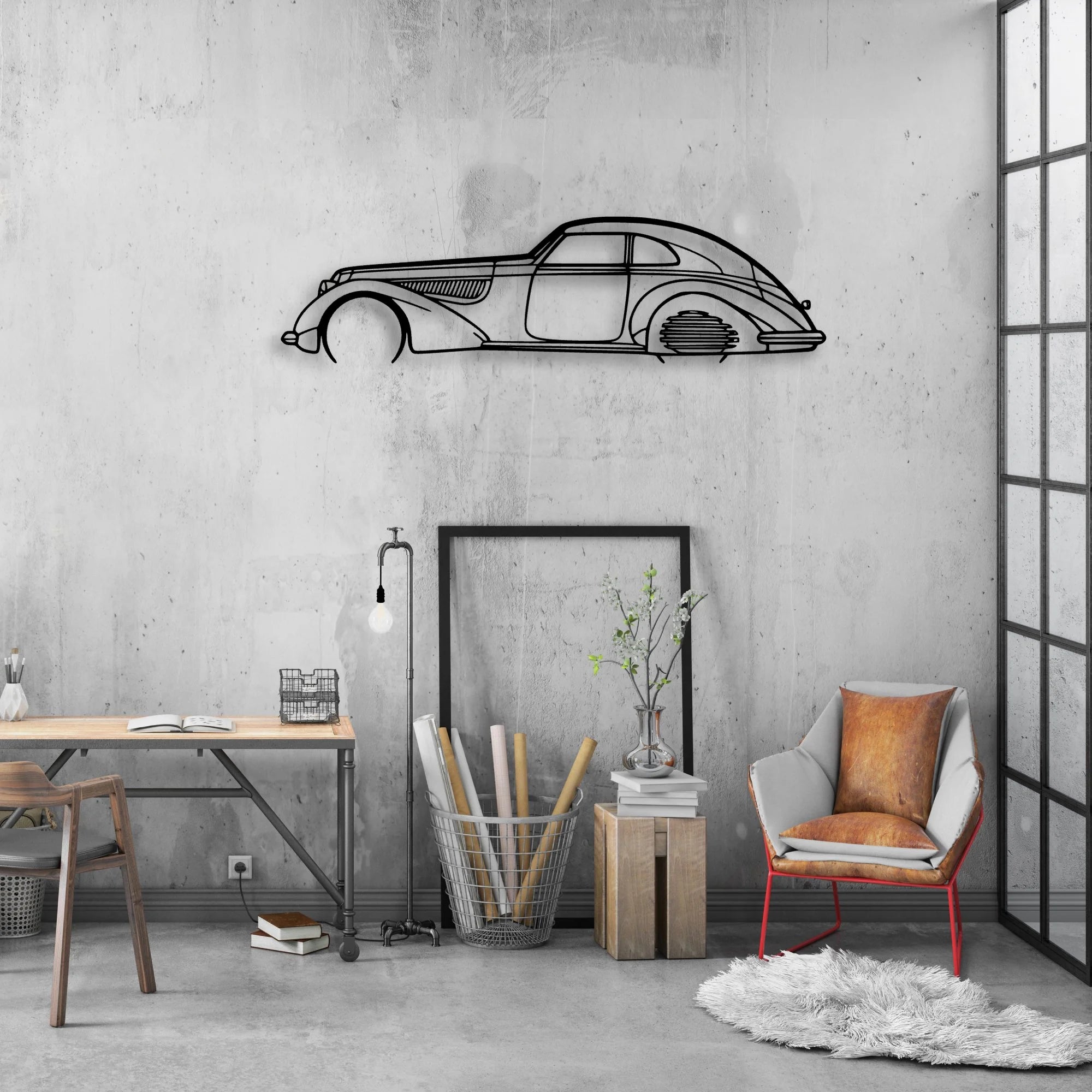 Alfa 8C 1937 Classic Silhouette Metal Wall Art - Automotive Garage Decor
