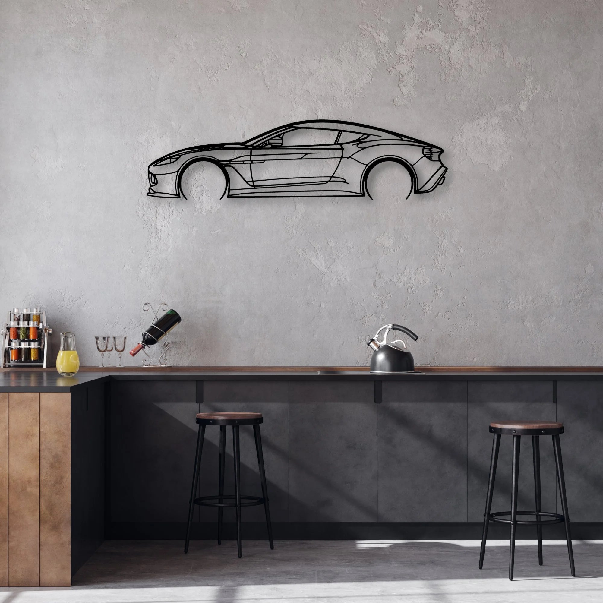 Aston Vanquish Classic Silhouette Metal Wall Art - Automotive Garage Decor