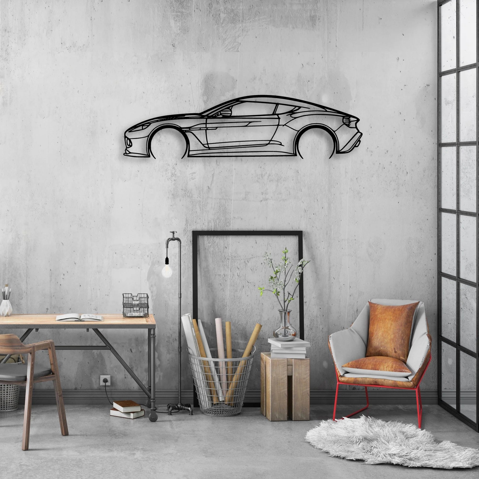 Aston Vanquish Classic Silhouette Metal Wall Art - Automotive Garage Decor