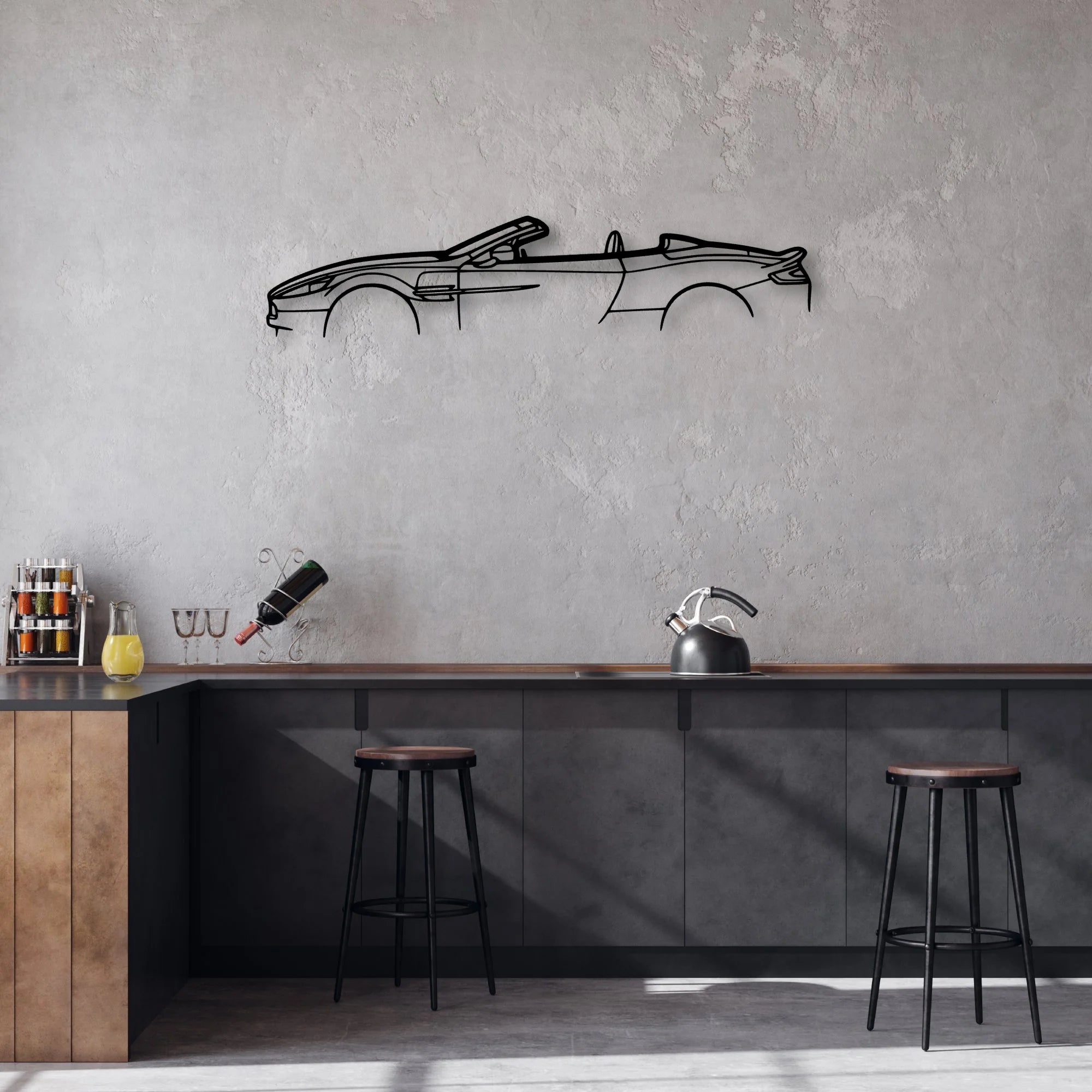 Aston Vanquish convertible Classic Silhouette Metal Wall Art - Automotive Garage Decor