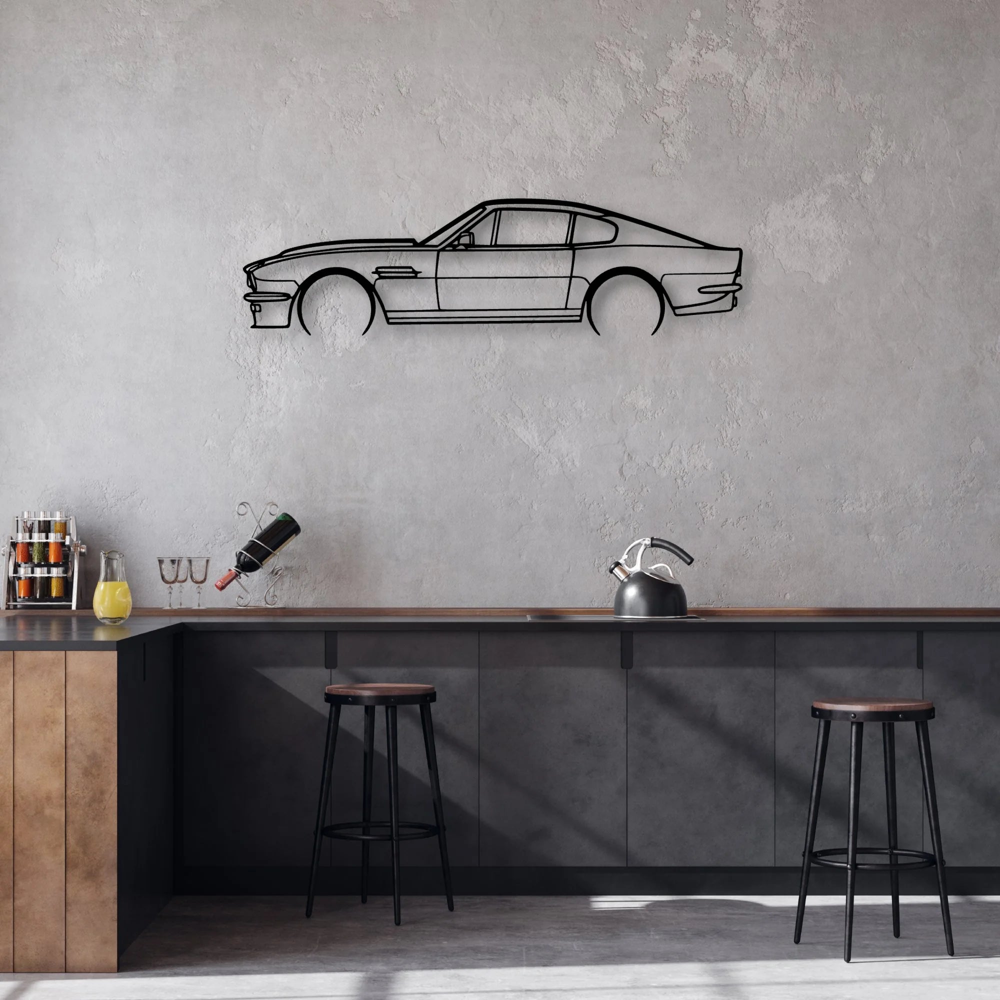 Aston Vantage V8 1984 Classic Silhouette Metal Wall Art - Automotive Garage Decor
