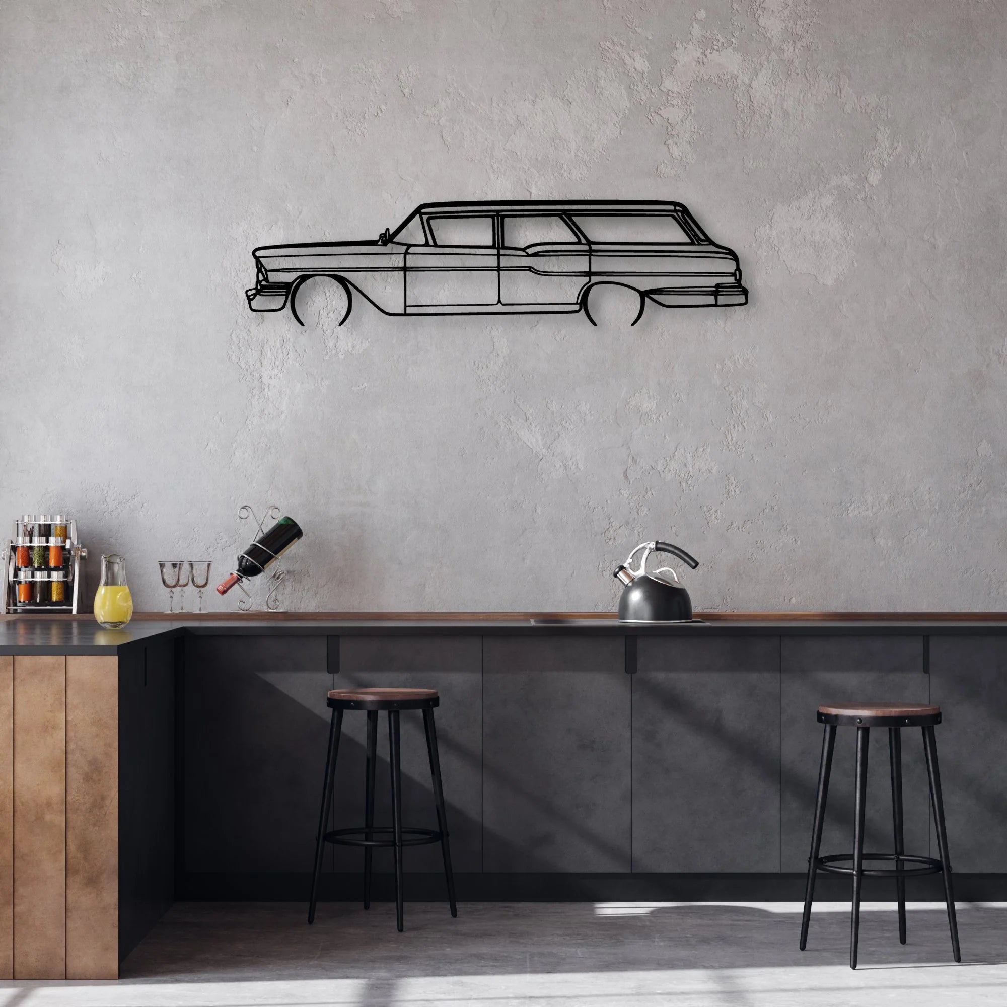 Brookwood Wagon 1958 Classic Silhouette Metal Wall Art - Automotive Garage Decor