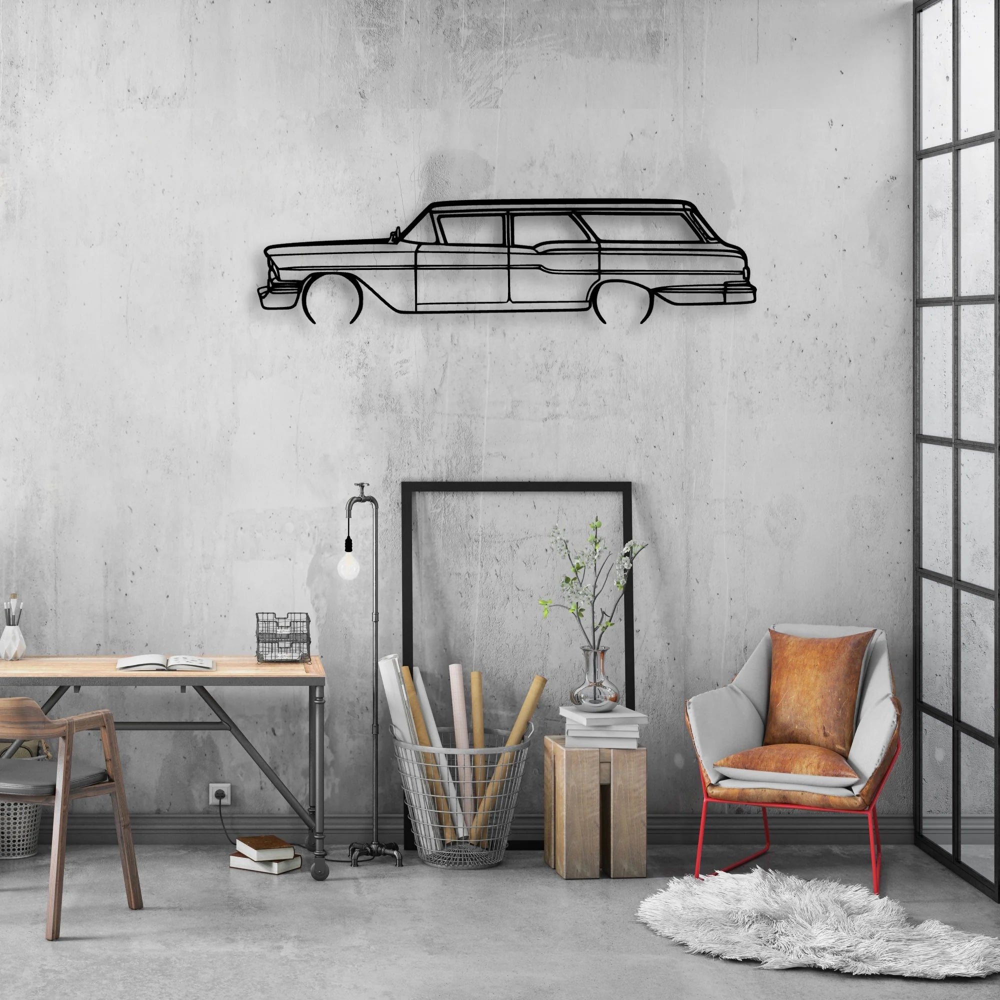 Brookwood Wagon 1958 Classic Silhouette Metal Wall Art - Automotive Garage Decor