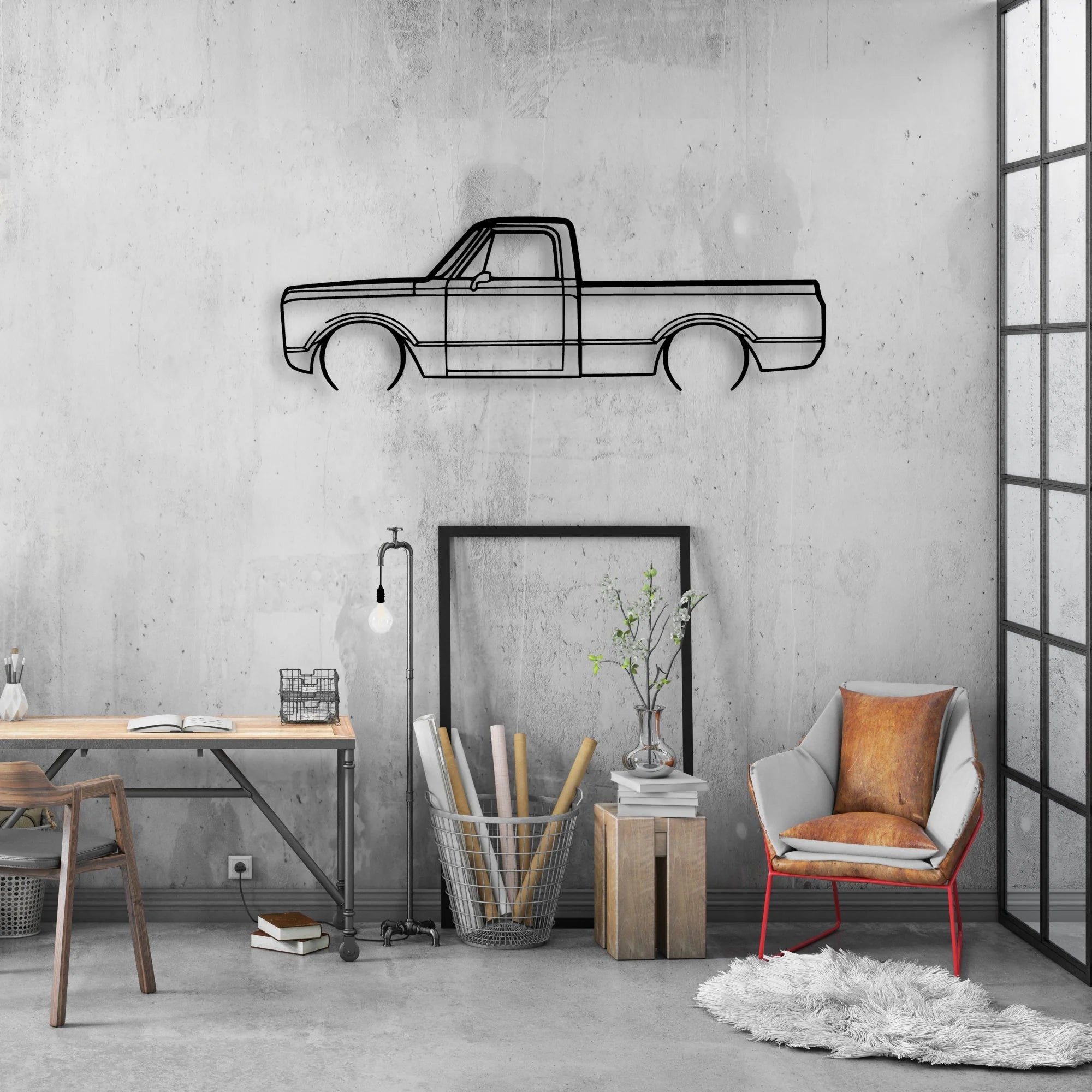 C-10 1971 2 Classic Silhouette Metal Wall Art - Automotive Garage Decor