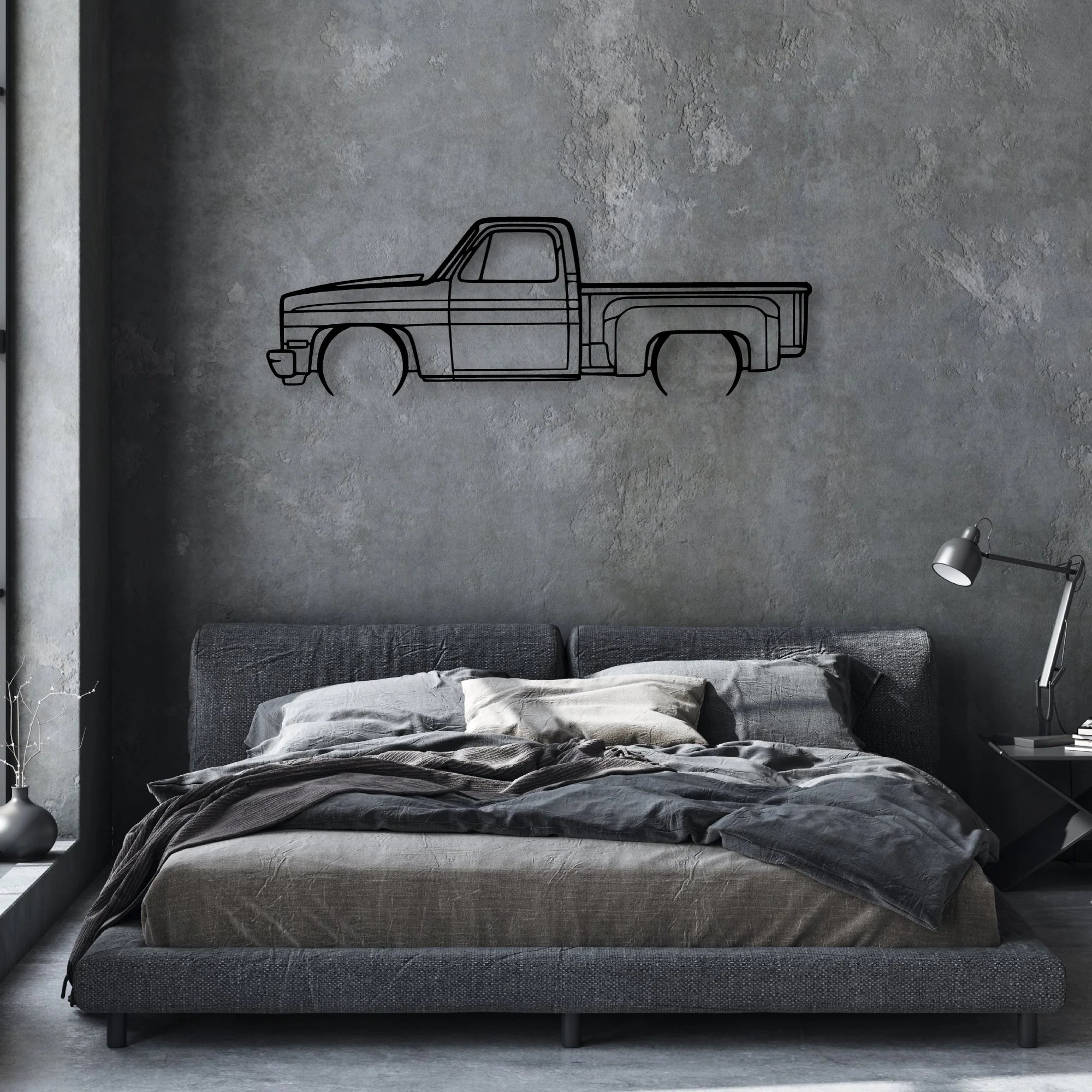 C10 Stepside 1987 Classic Silhouette Metal Wall Art - Automotive Garage Decor