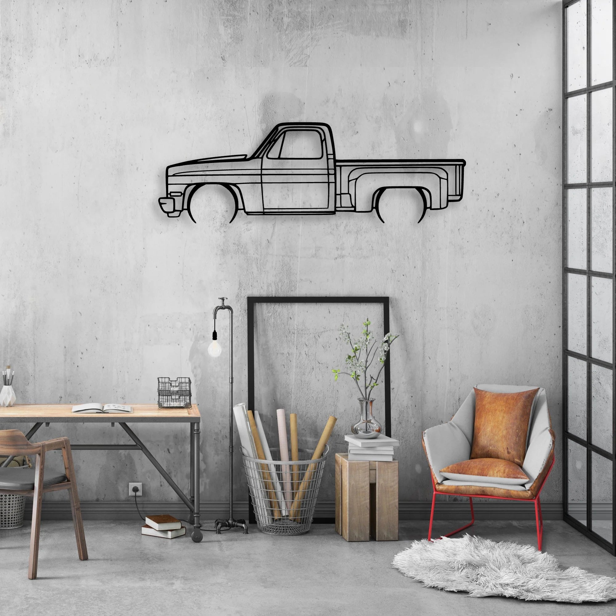 C10 Stepside 1987 Classic Silhouette Metal Wall Art - Automotive Garage Decor