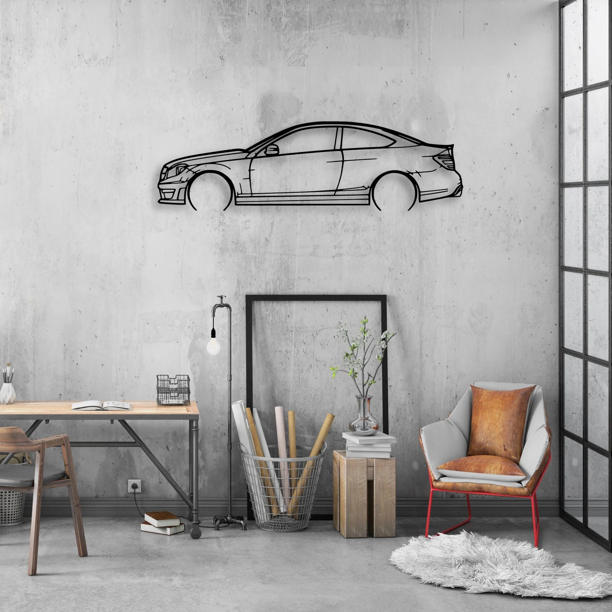 C63 AMG 3 Classic Silhouette Metal Wall Art - Automotive Garage Decor