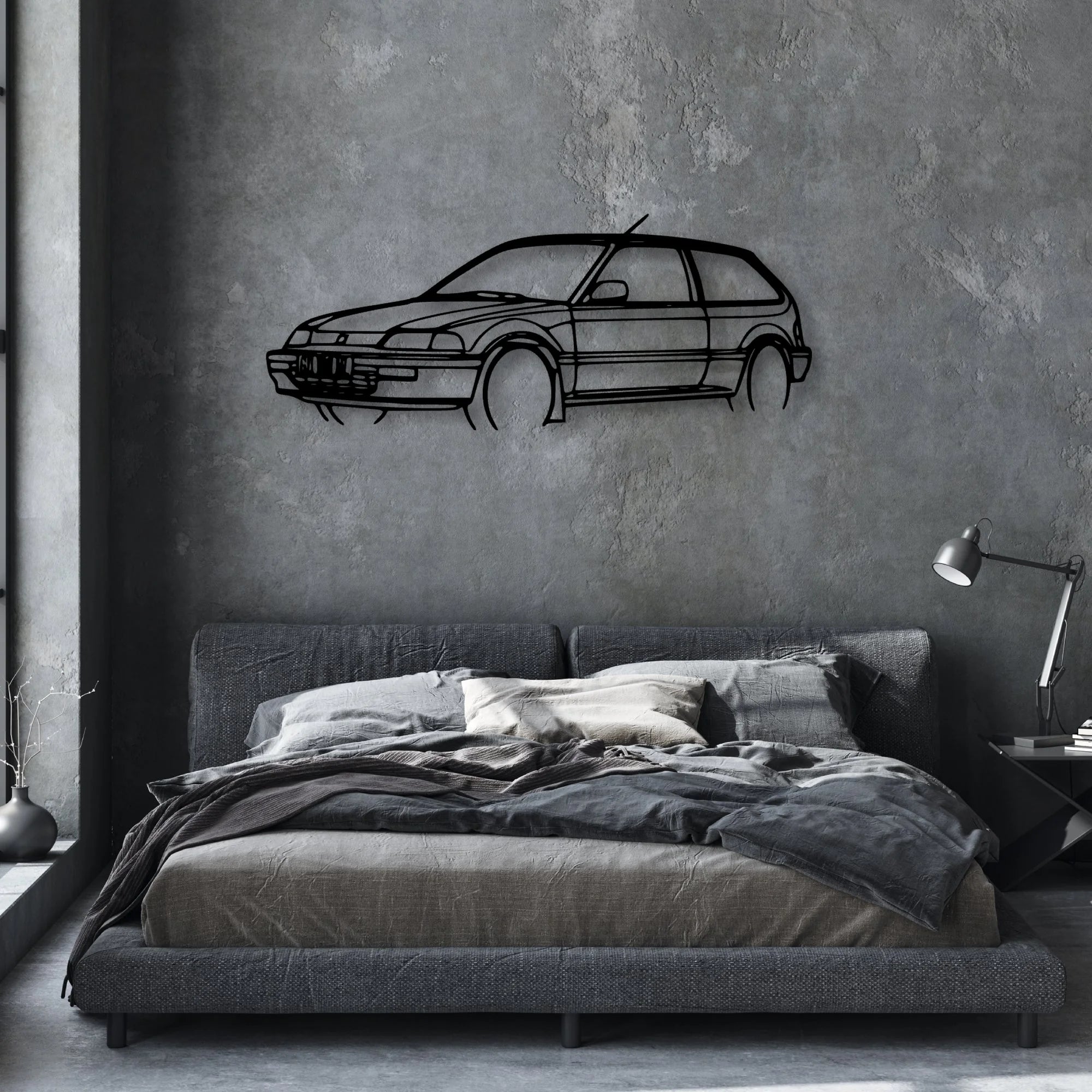 Civic 1990 Angle Classic Silhouette Metal Wall Art - Automotive Garage Decor
