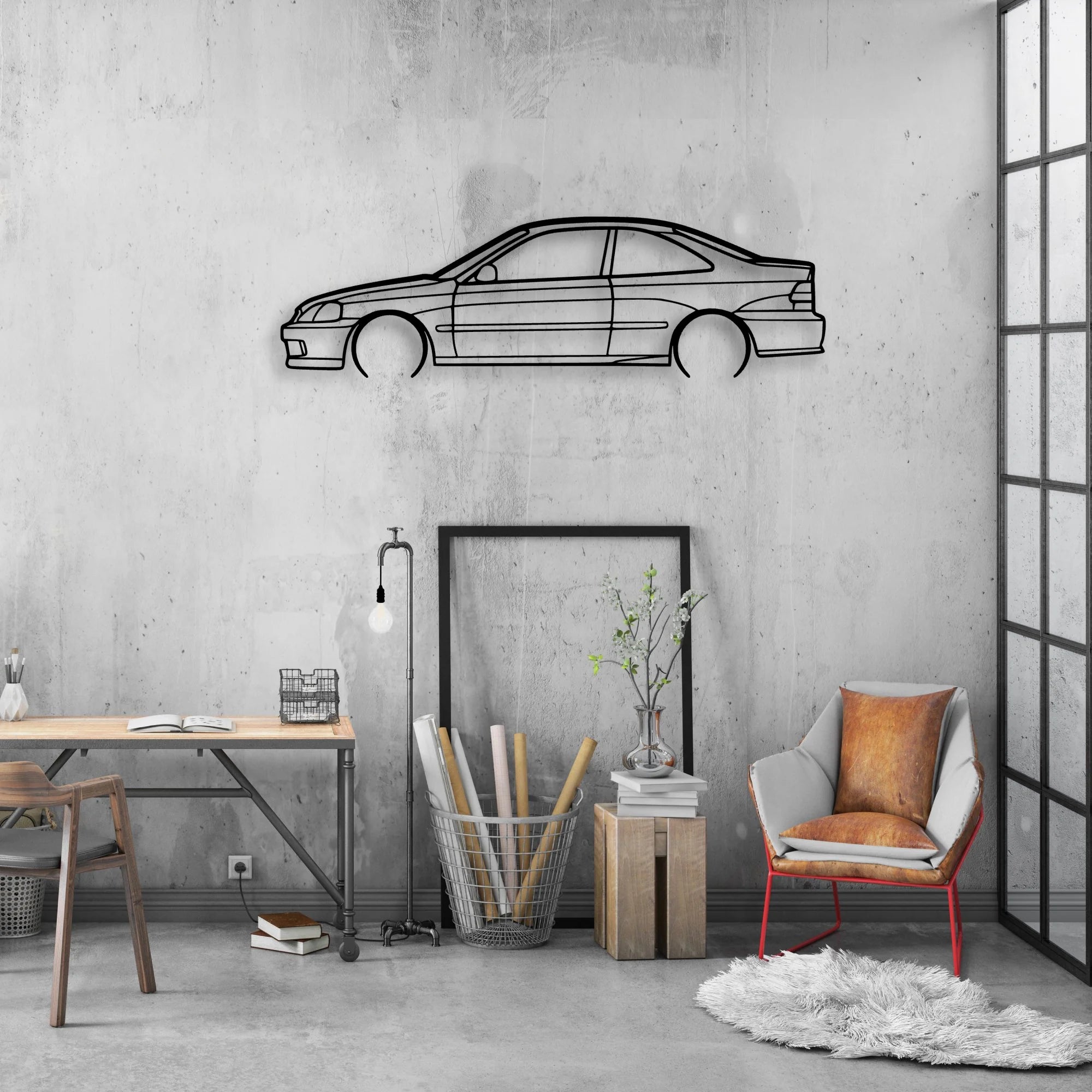 Civic Coupe 1999 Classic Silhouette Metal Wall Art - Automotive Garage Decor