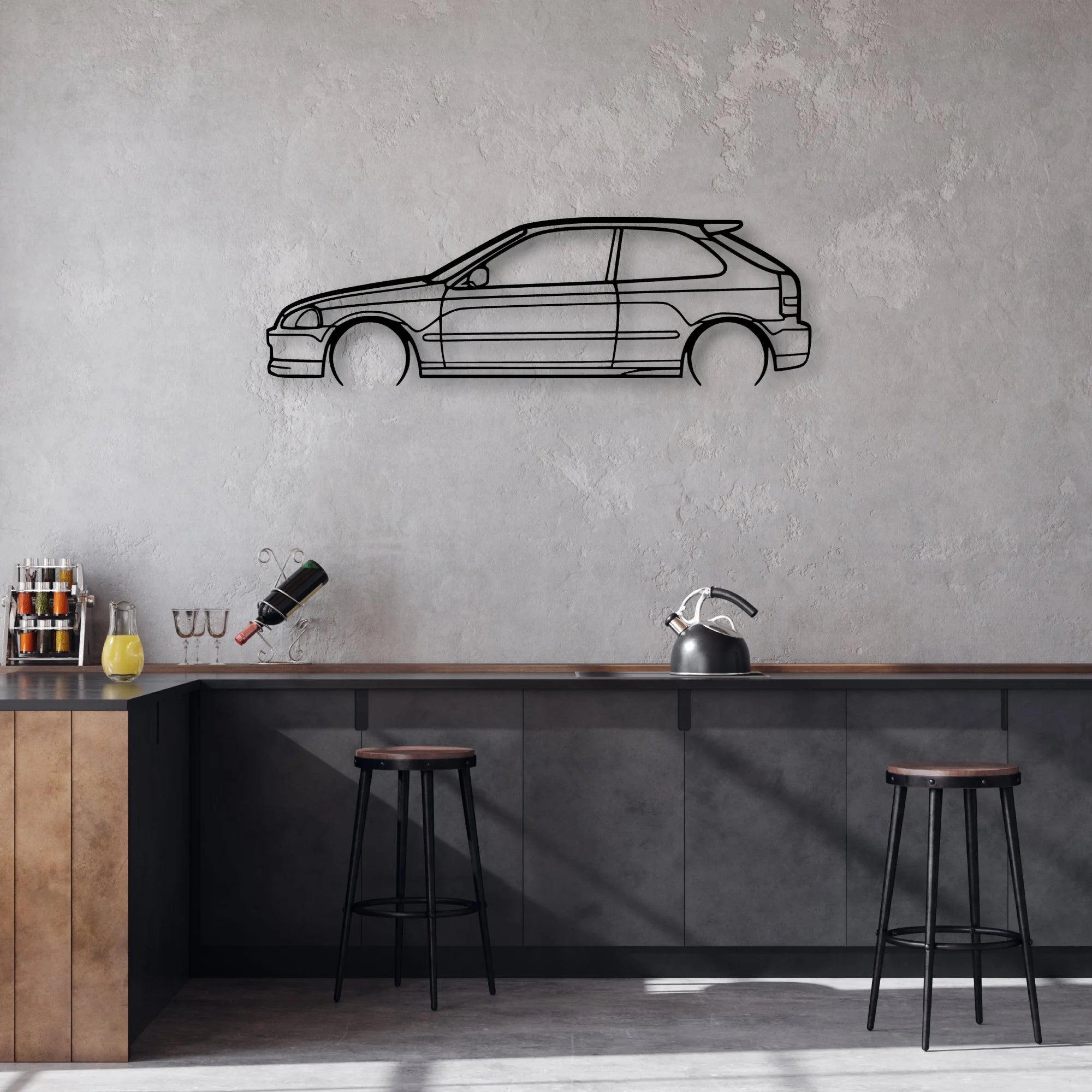 Civic Type R EK9 2000 Classic Silhouette Metal Wall Art - Automotive Garage Decor