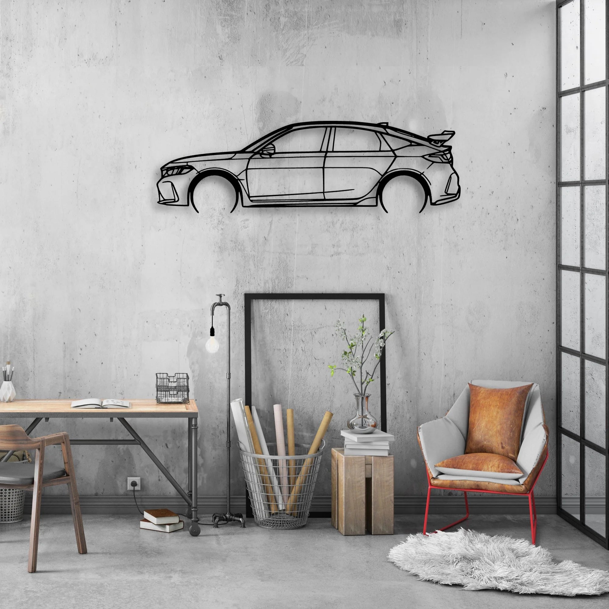 Civic Type R FL5 2023 Classic Silhouette Metal Wall Art - Automotive Garage Decor