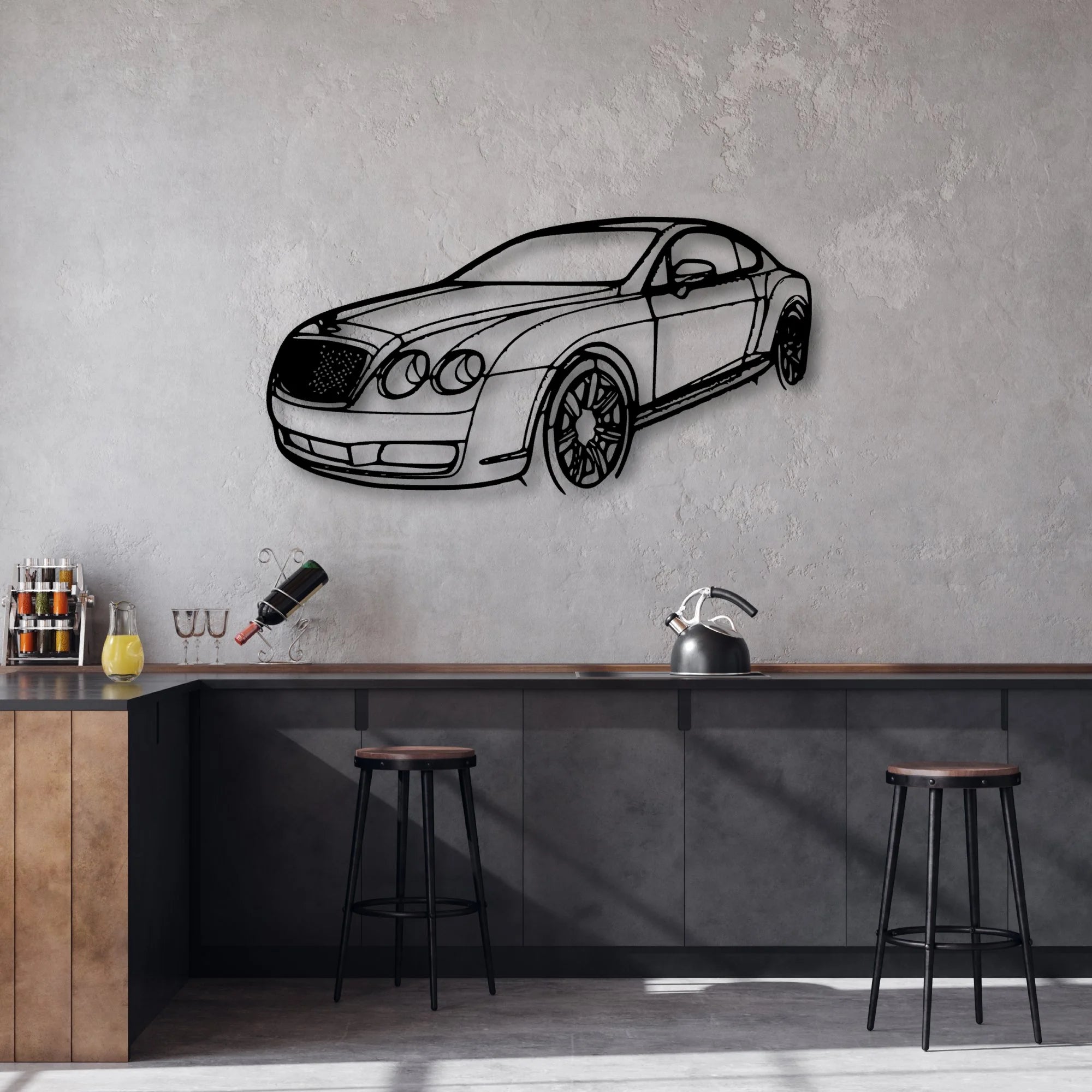 Continental GT 2007 Angle Classic Silhouette Metal Wall Art - Automotive Garage Decor