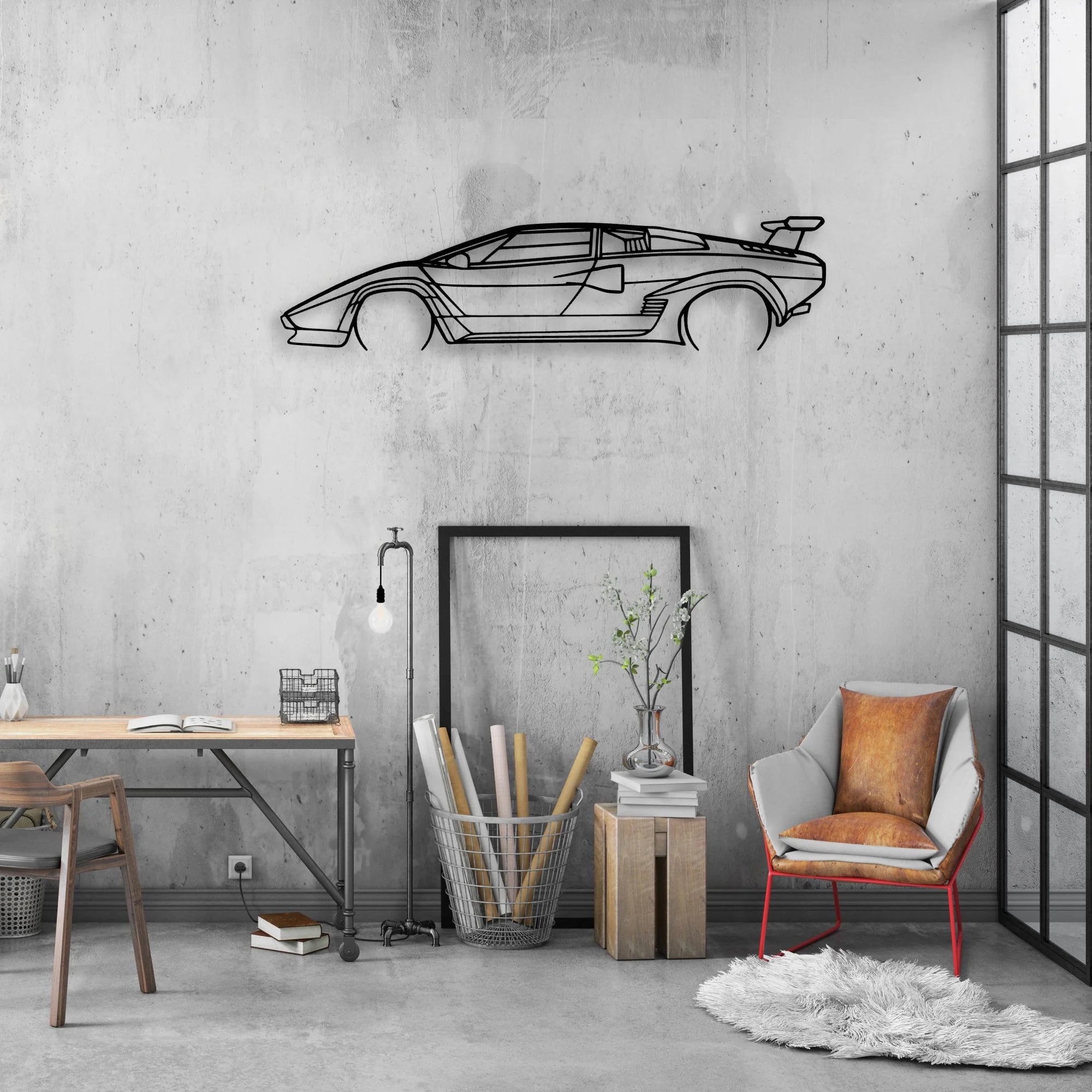 Countach 1985 Classic Silhouette Metal Wall Art - Automotive Garage Decor