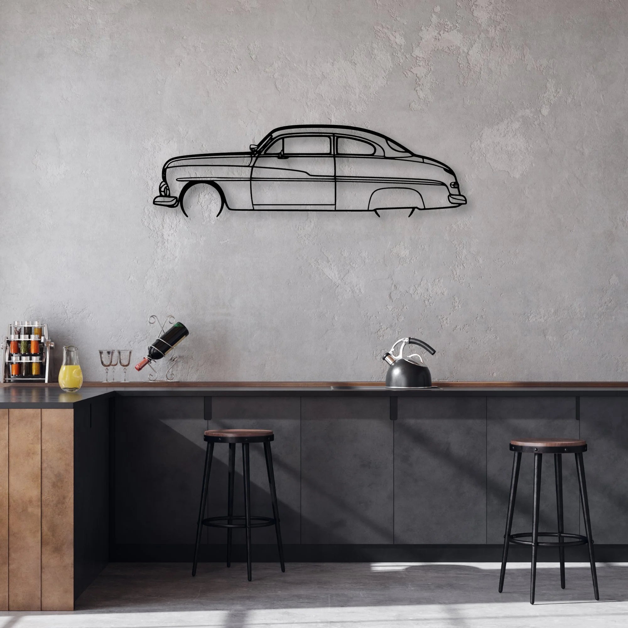 Coupe 1950 Classic Silhouette Metal Wall Art - Automotive Garage Decor