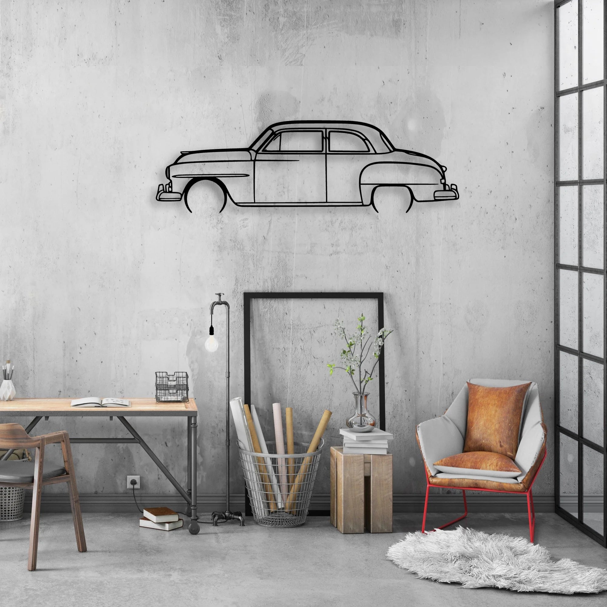 Cranbrook 1951 Classic Silhouette Metal Wall Art - Automotive Garage Decor