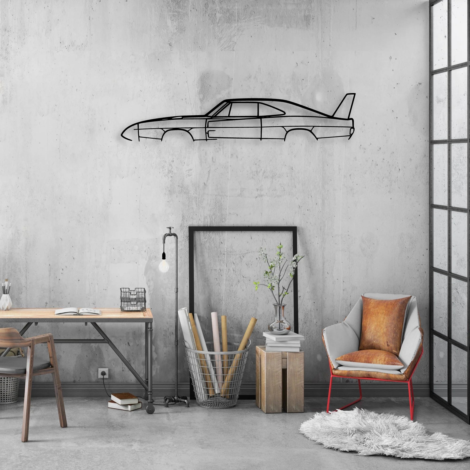 Daytona 1969 2 Classic Silhouette Metal Wall Art - Automotive Garage Decor