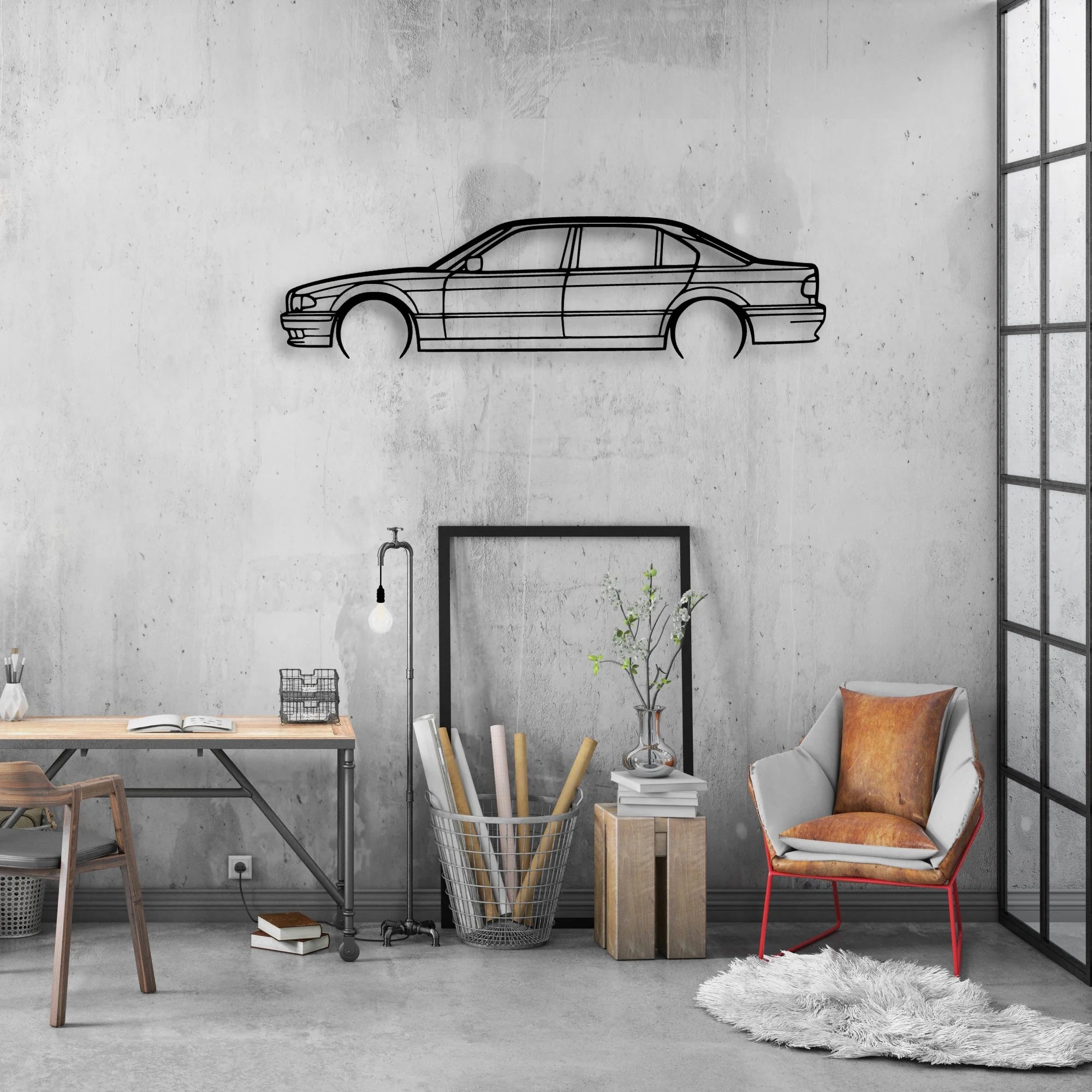 E38 740i 1999 Classic Silhouette Metal Wall Art - Automotive Garage Decor