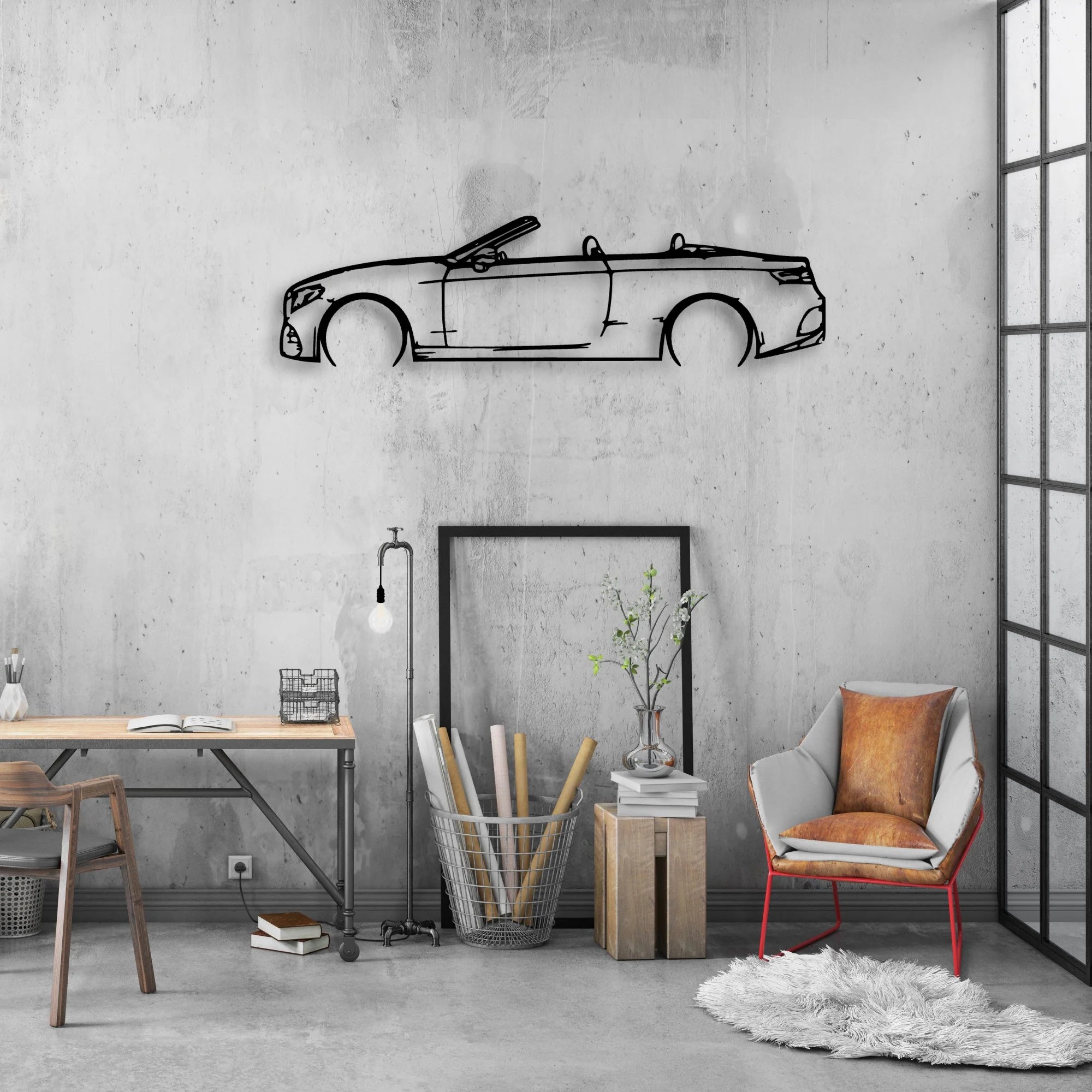 E450 2020 Cabrio Classic Silhouette Metal Wall Art - Automotive Garage Decor