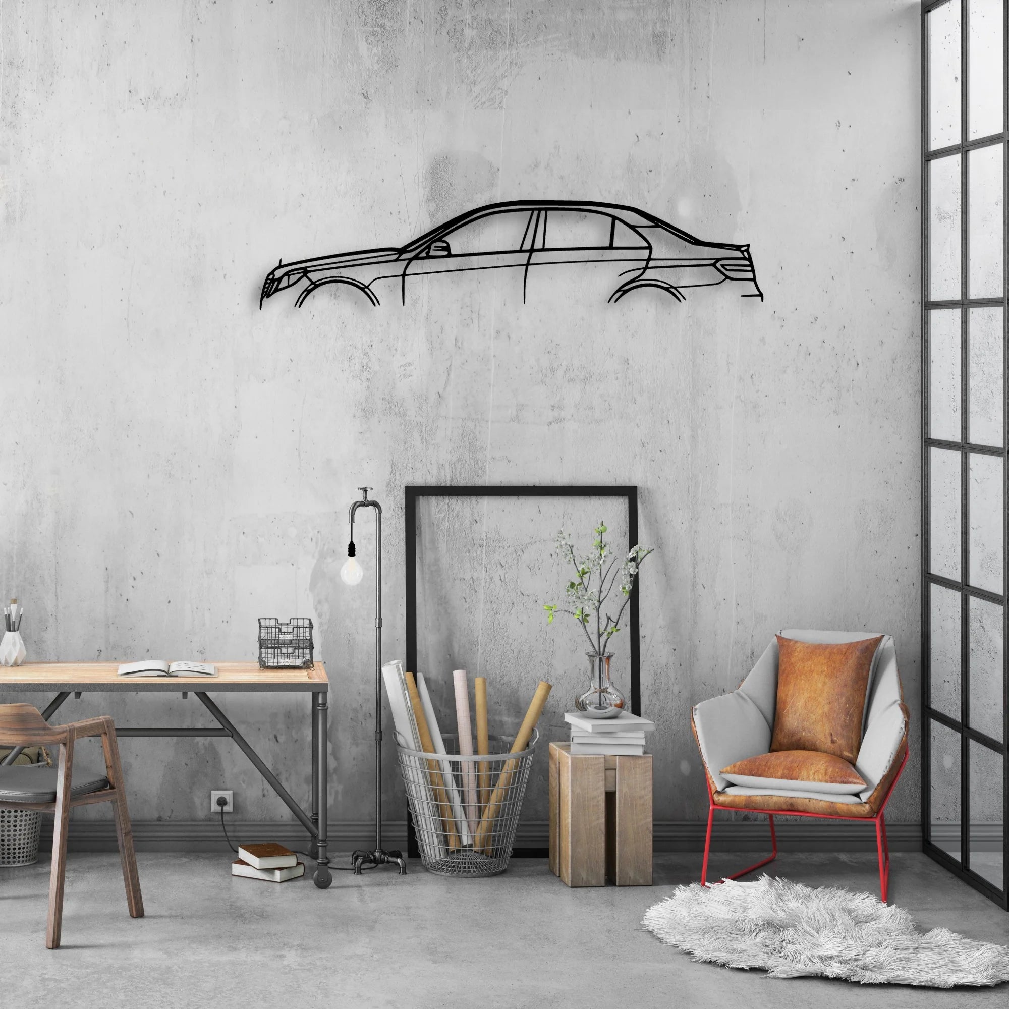 E550 W212 Classic Silhouette Metal Wall Art - Automotive Garage Decor