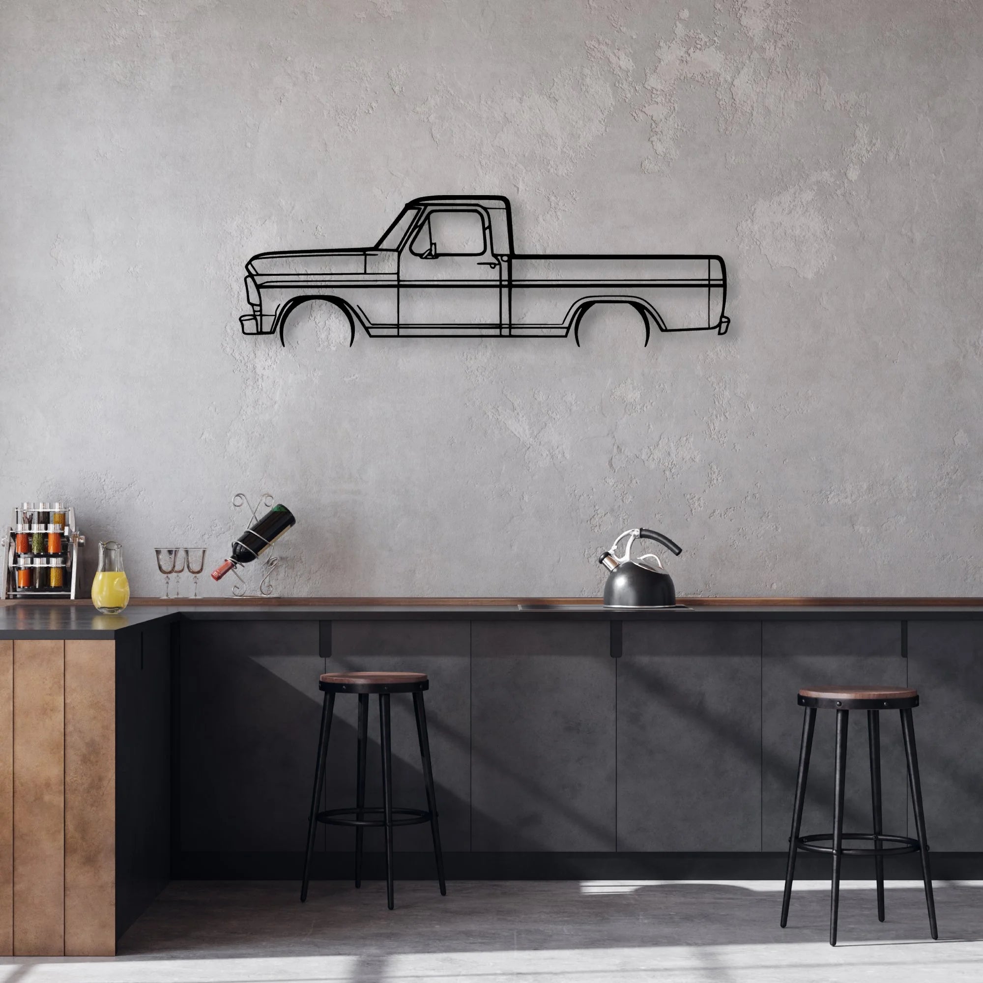 F-100 1969 Classic Silhouette Metal Wall Art - Automotive Garage Decor
