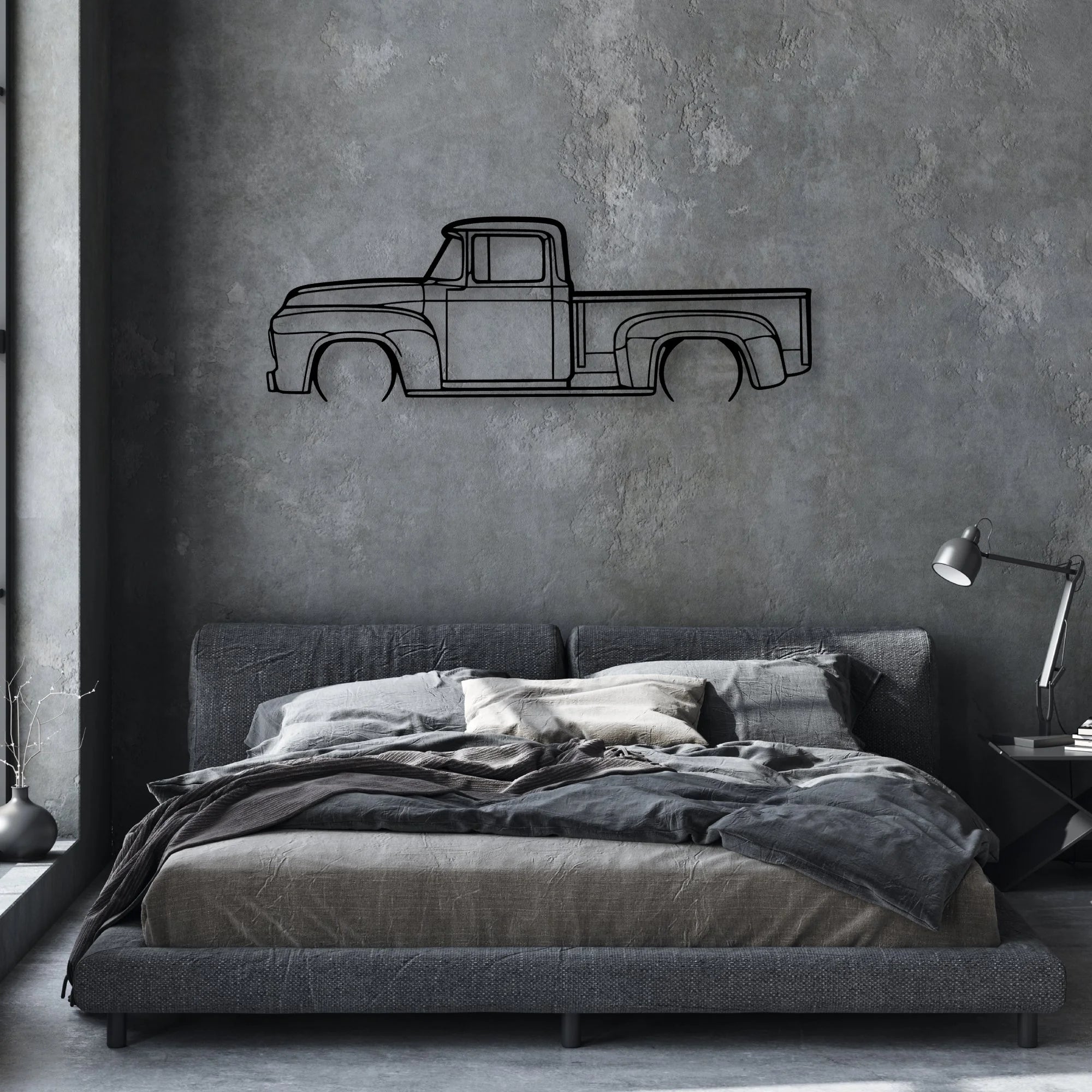 F100 1956 Classic Silhouette Metal Wall Art - Automotive Garage Decor