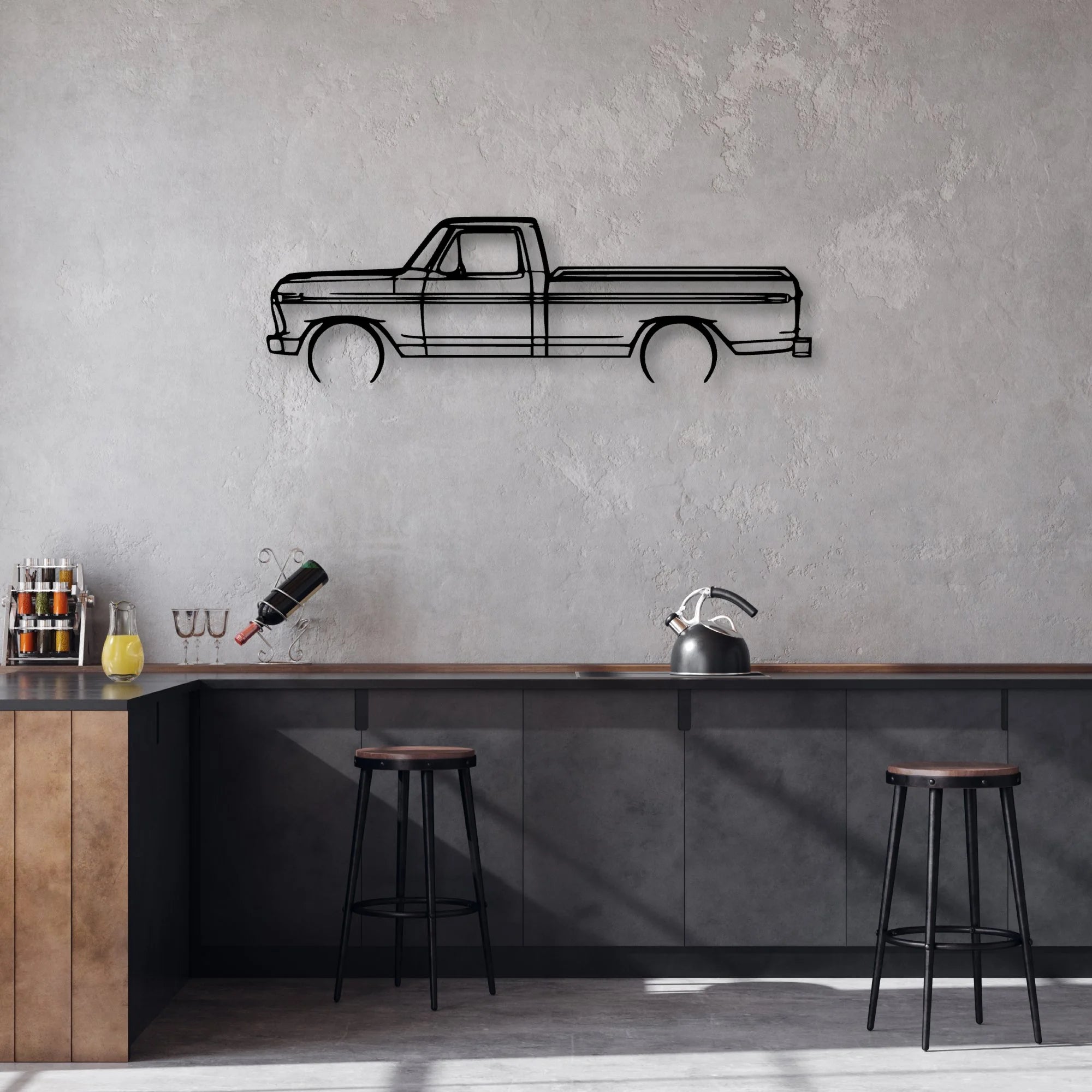 F150 1977 Classic Silhouette Metal Wall Art - Automotive Garage Decor
