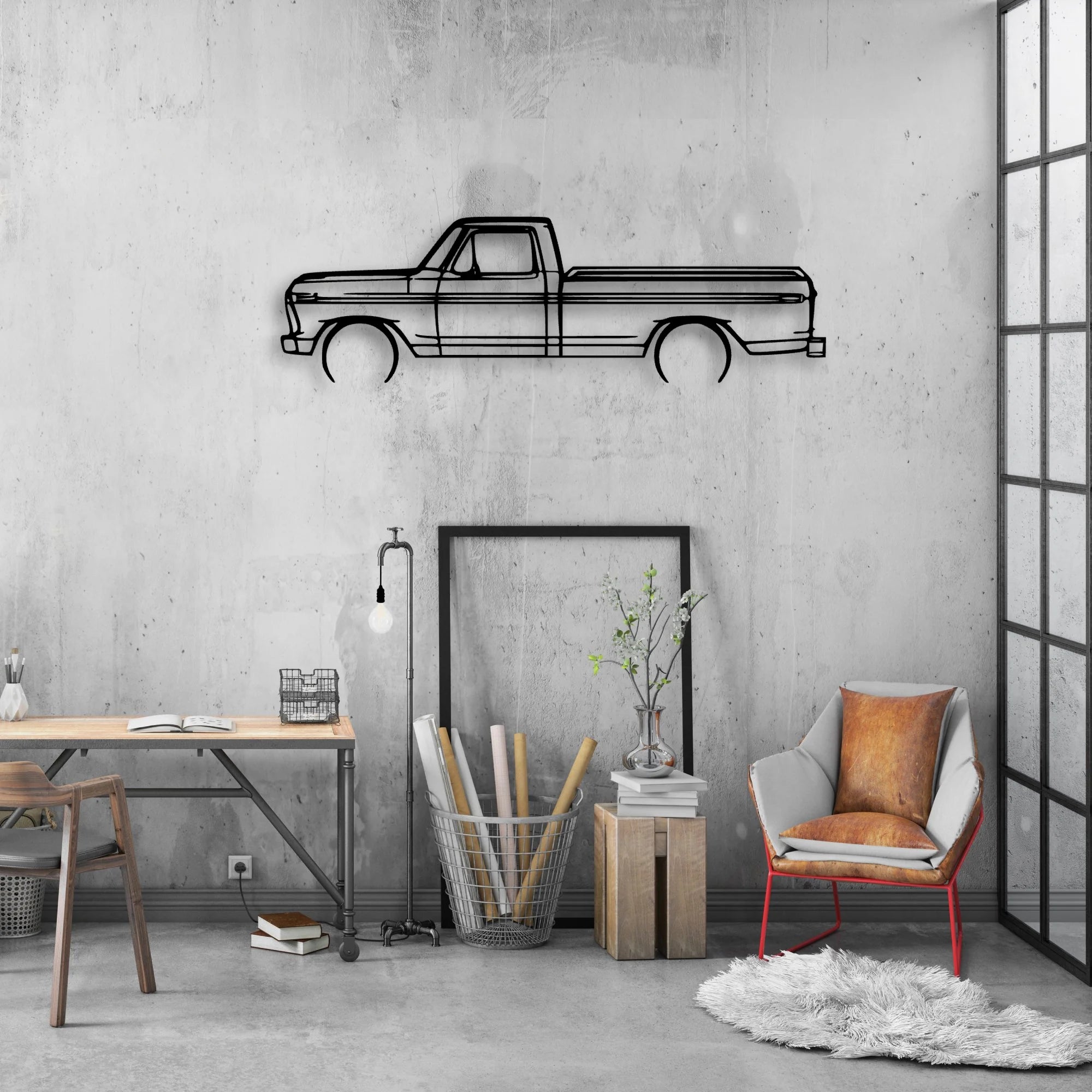 F150 1977 Classic Silhouette Metal Wall Art - Automotive Garage Decor