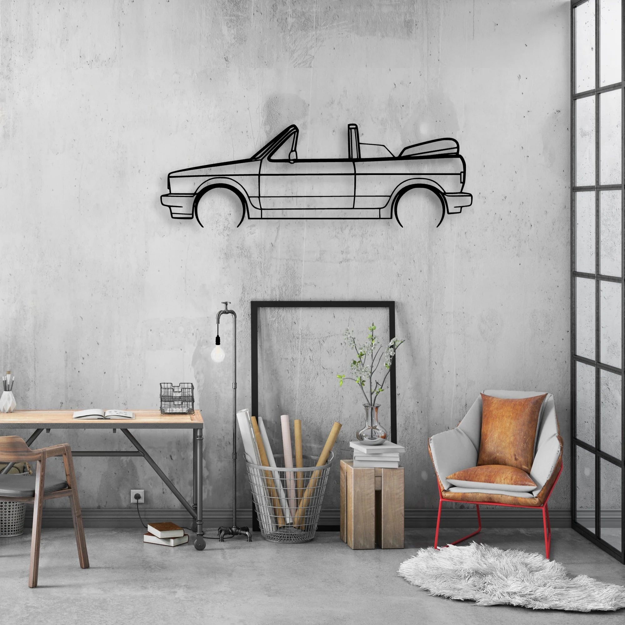 Golf 1 Sportline Cabriolet Classic Silhouette Metal Wall Art - Automotive Garage Decor