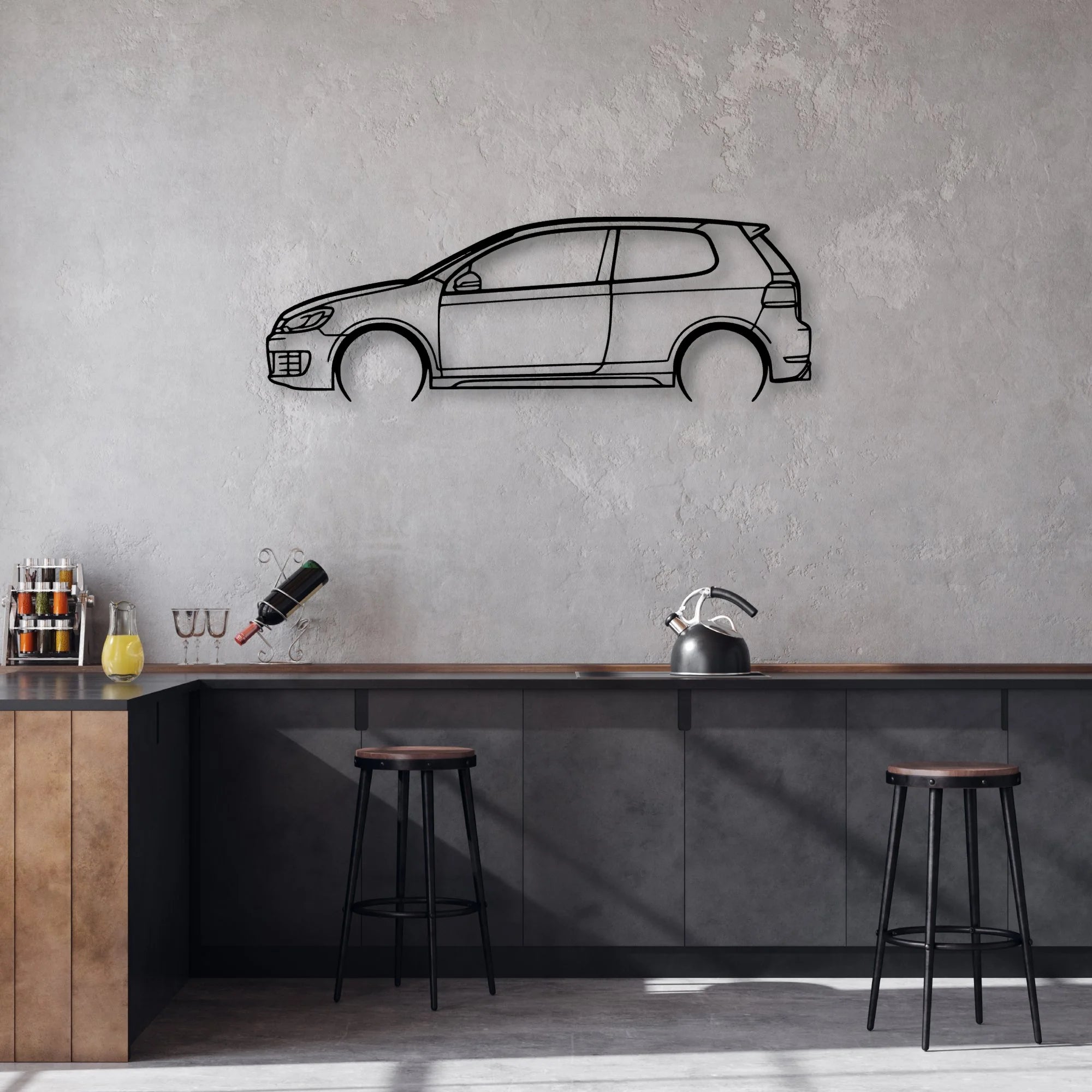 Golf MK6 GTI 2011 Classic Silhouette Metal Wall Art - Automotive Garage Decor