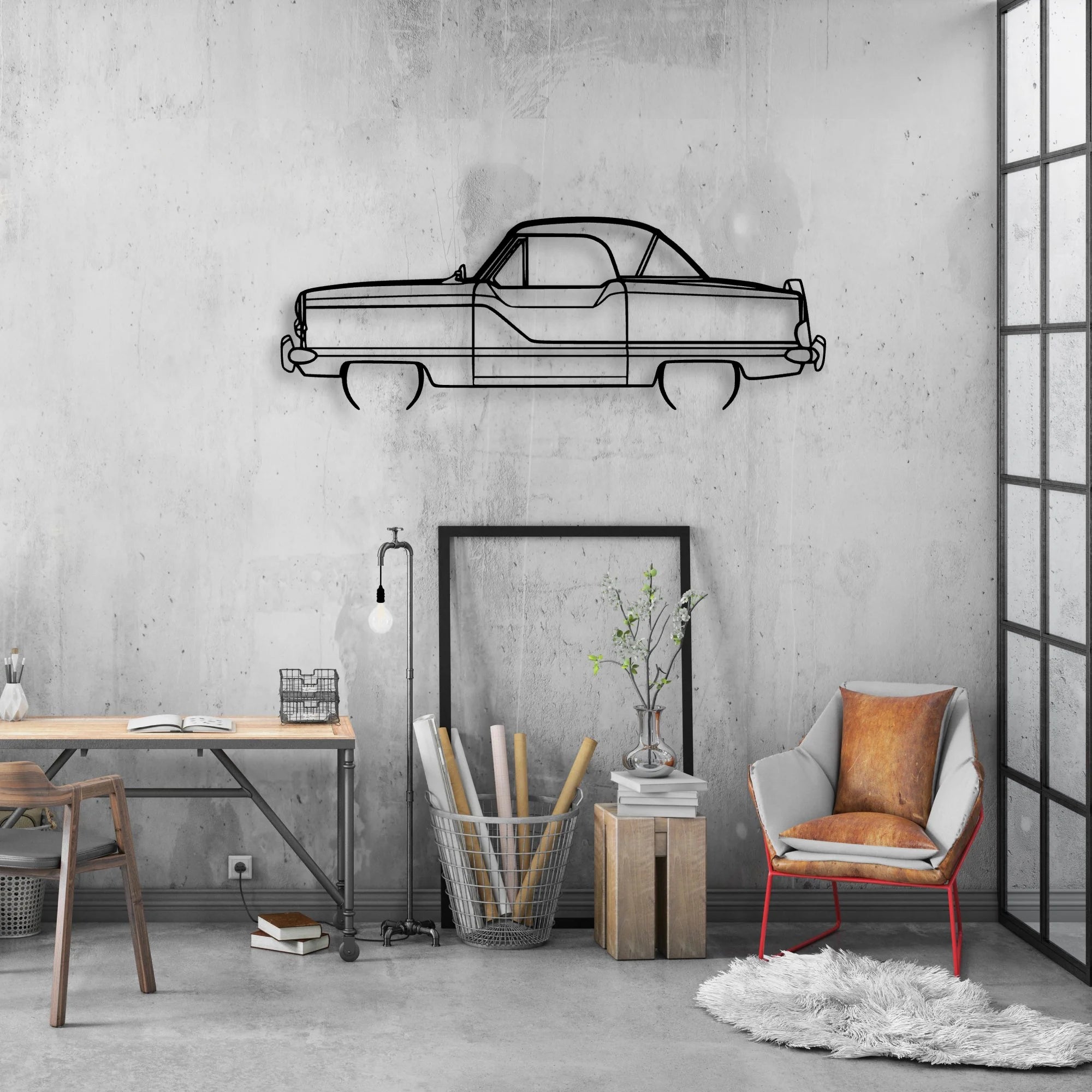 Metropolitan 1960 Classic Silhouette Metal Wall Art - Automotive Garage Decor