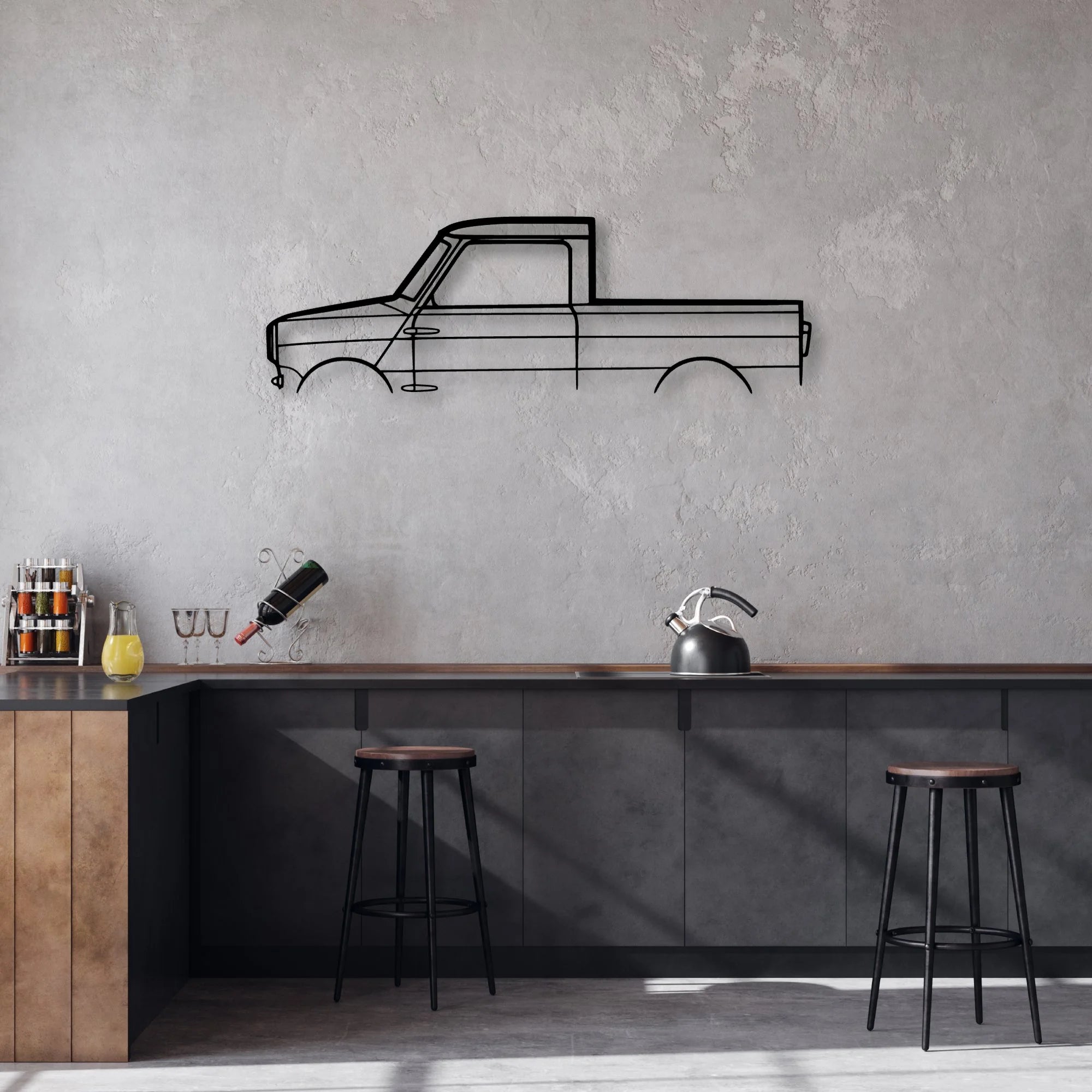 Mini Pickup Classic Silhouette Metal Wall Art - Automotive Garage Decor