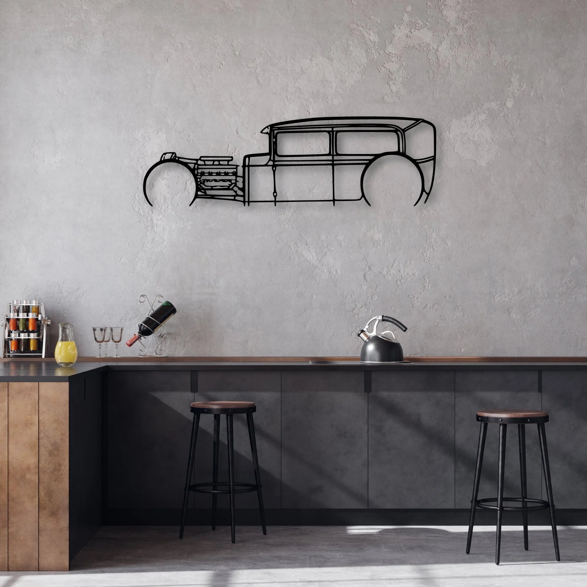 Model A Classic Silhouette Metal Wall Art - Automotive Garage Decor